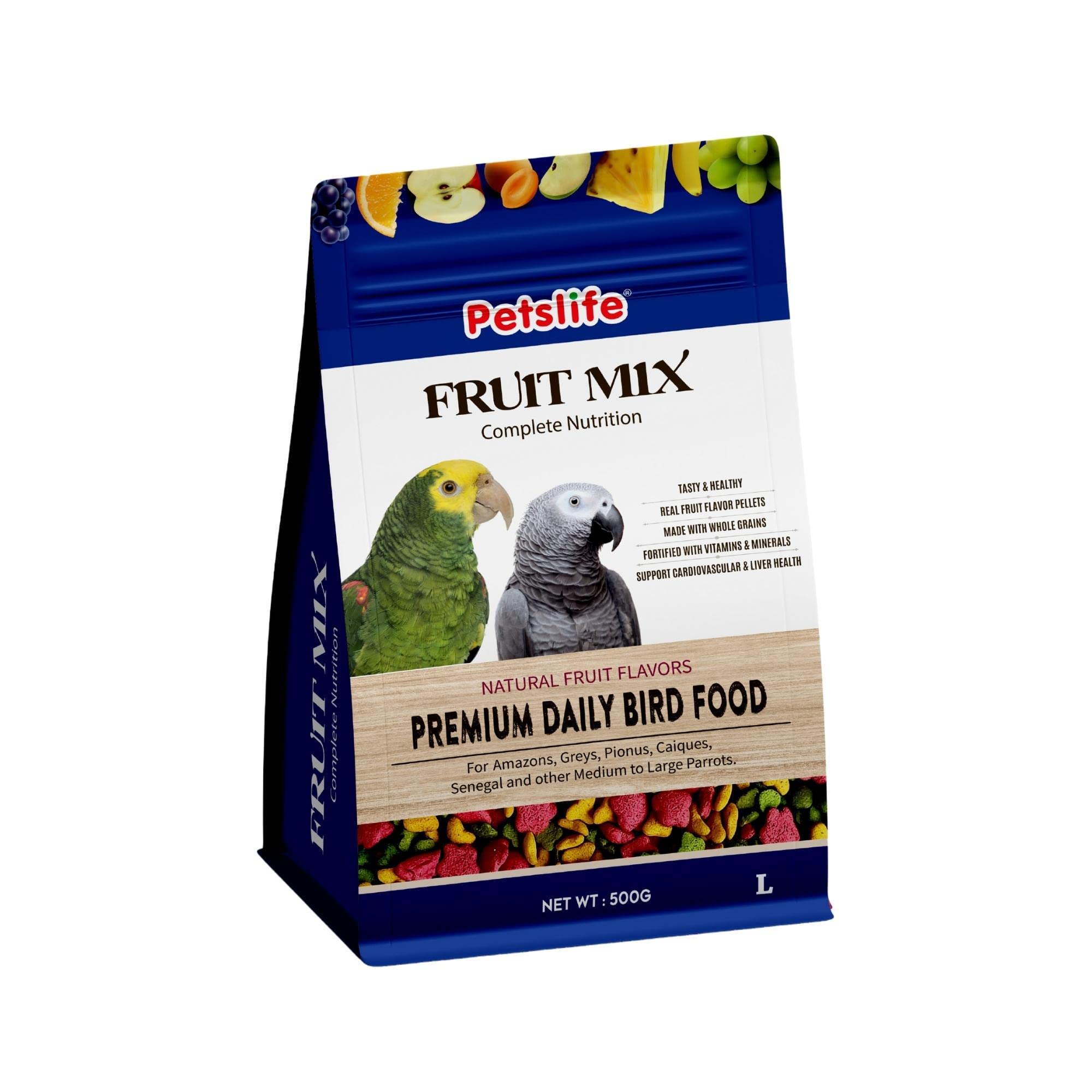 Petslife Fruit Mix Bird Food with Natural Fruit Flavors for Large Birds | Amazons, Grey Parrot, Pionus, Caiques, Senegal & Other Medium to Large Parrots | 500gm (B0BZHKMLV3) Amazon Price History, Amazon Price Tracker