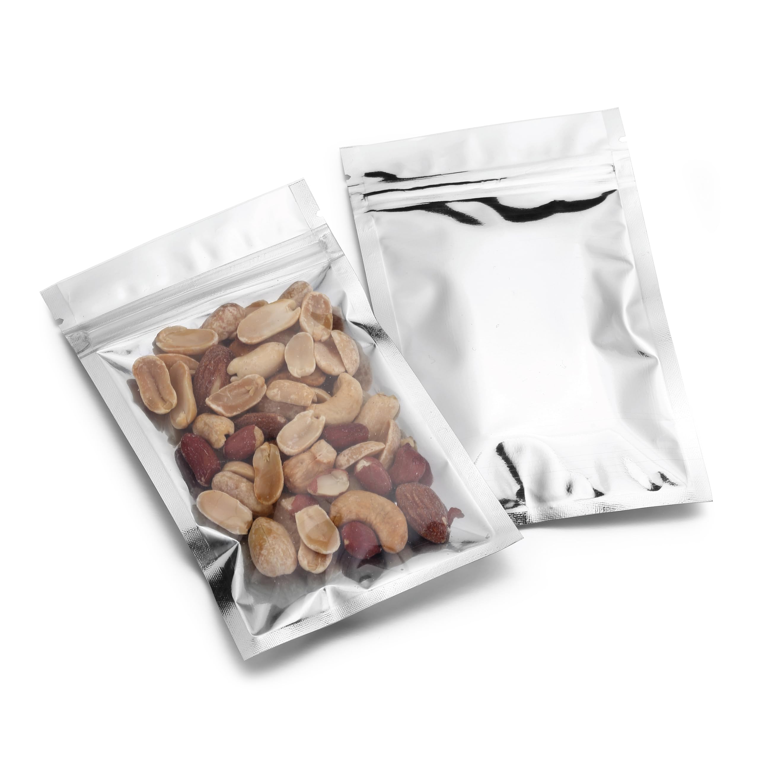Mylar Bags with Zipper Seal 3.3 x 5.5” | 100 Bags | Resealable Heat Seal Bags for Candy and Food Packaging, Medications and Vitamins | Plastic and Aluminum Foil Packets for Liquid and Solids