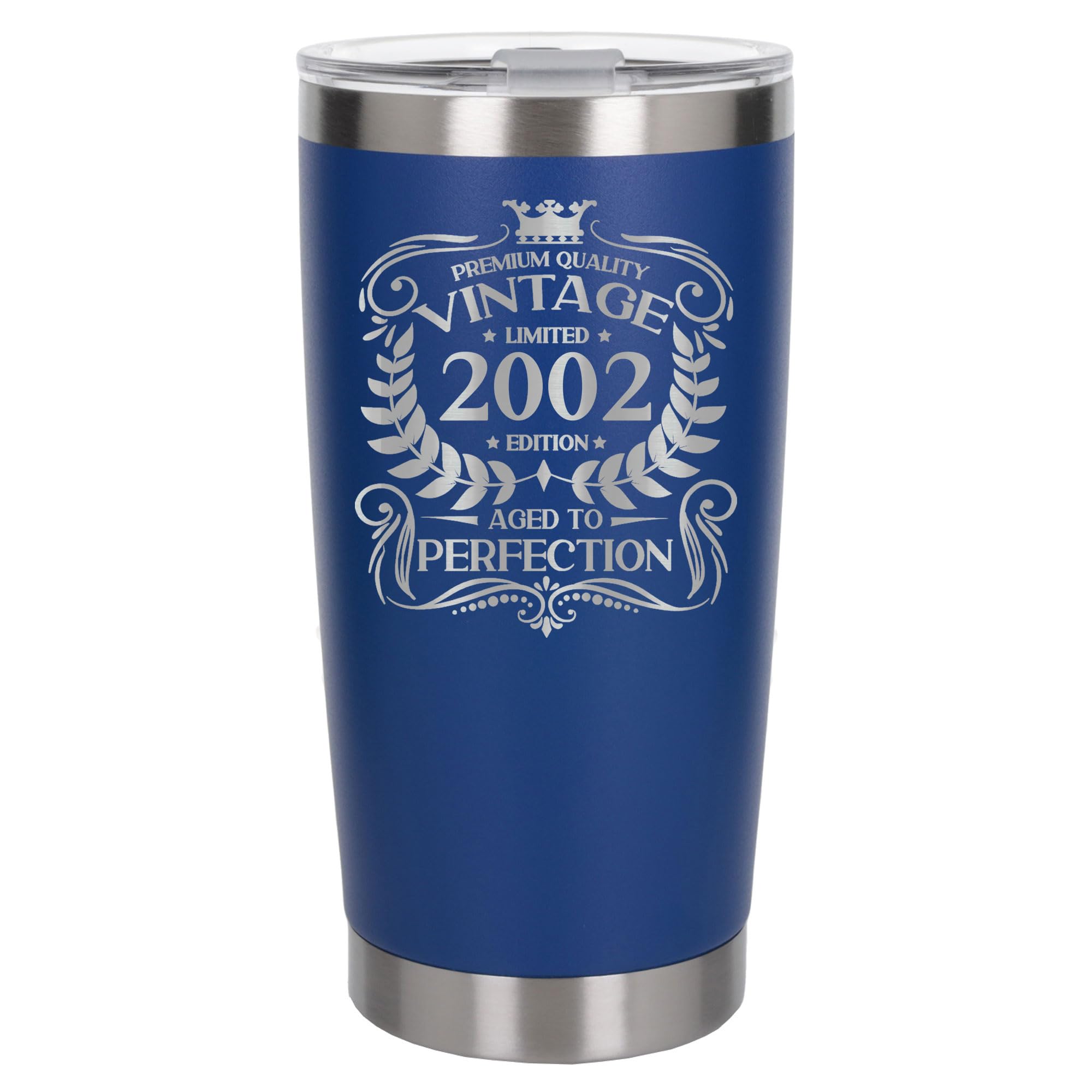 Always Looking Good 24th Birthday Gift Vintage 2002 Aged to Perfection Engraved Insulated Travel Mug Present for 24 Year Old Dark Blue Thermal Coffee Flask Travel Mugs with Lids — image 1
