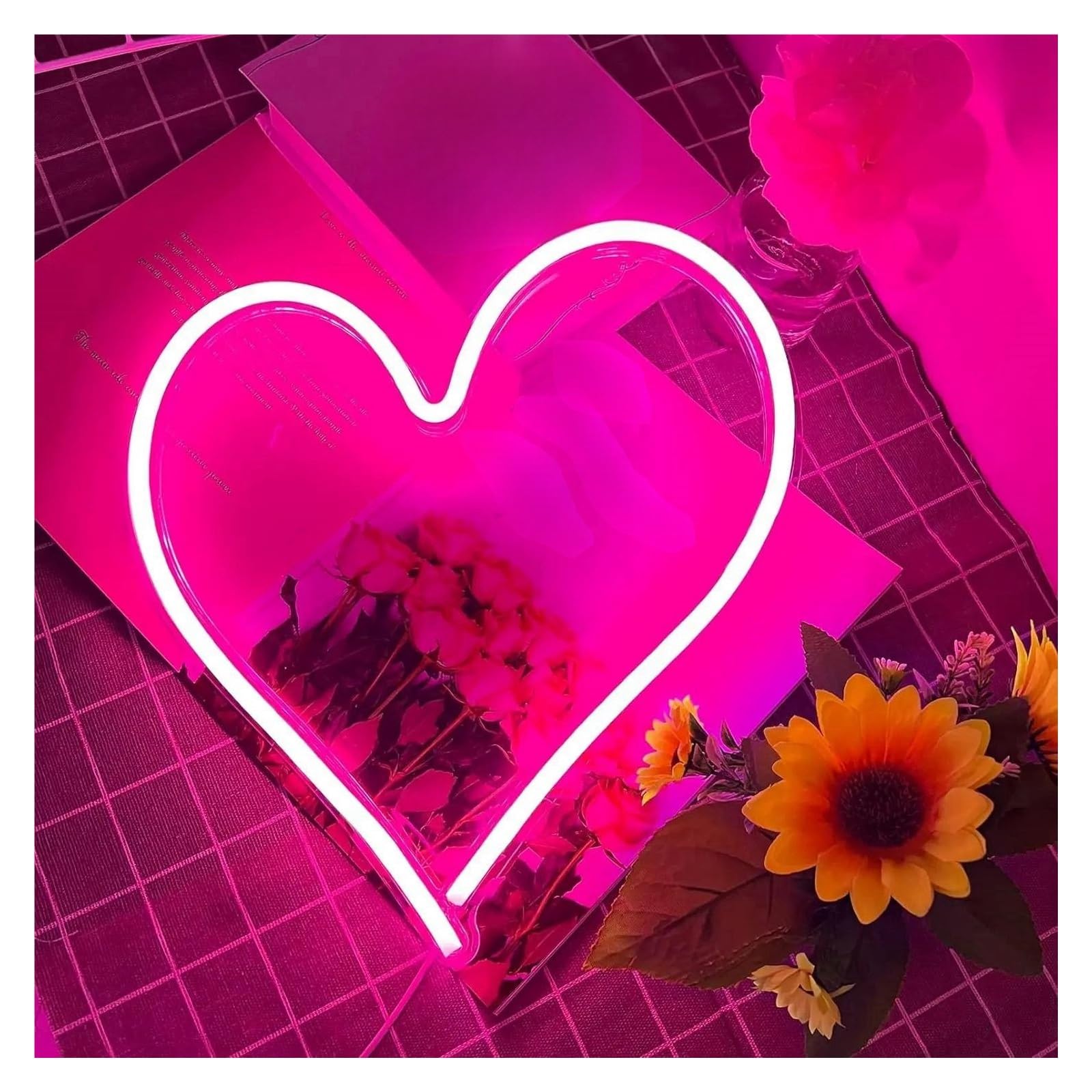 Wiszące neony artystyczne Różowe Serce Neon LED Light Na Ścianę Miłość Romantyczna Lampa Dekoracyjna Do Sypialni Walentynki Wesele 34cm×33cm