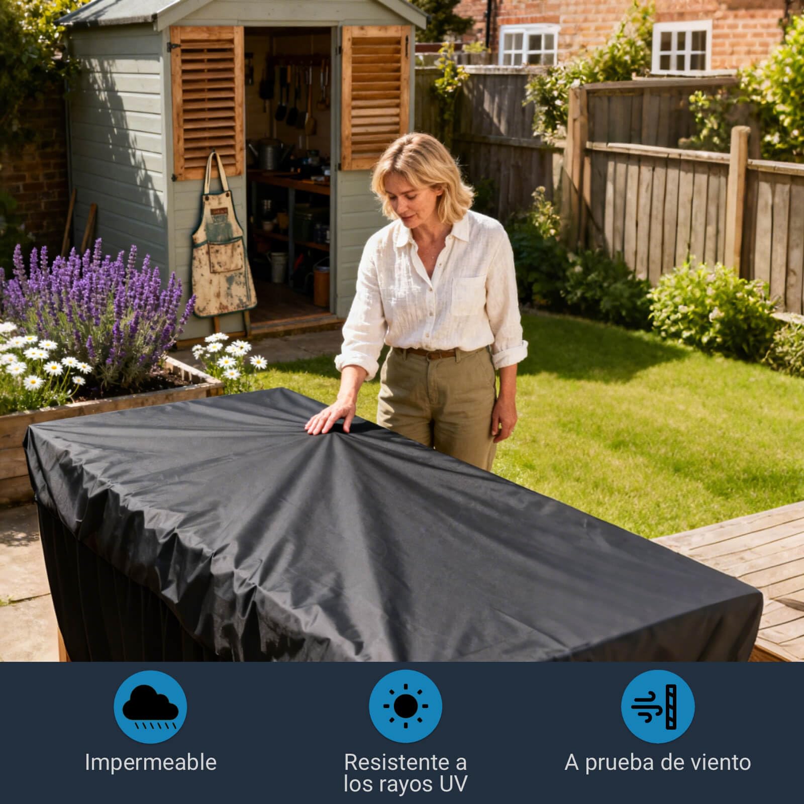 AWNIC Funda para Mesa Exterior Impermeable, Resistente a los Rayos UV y a los Desgarros Funda Protectora Muebles Jardin 420D Oxford Funda Mesa Jardin 150x120x71cm