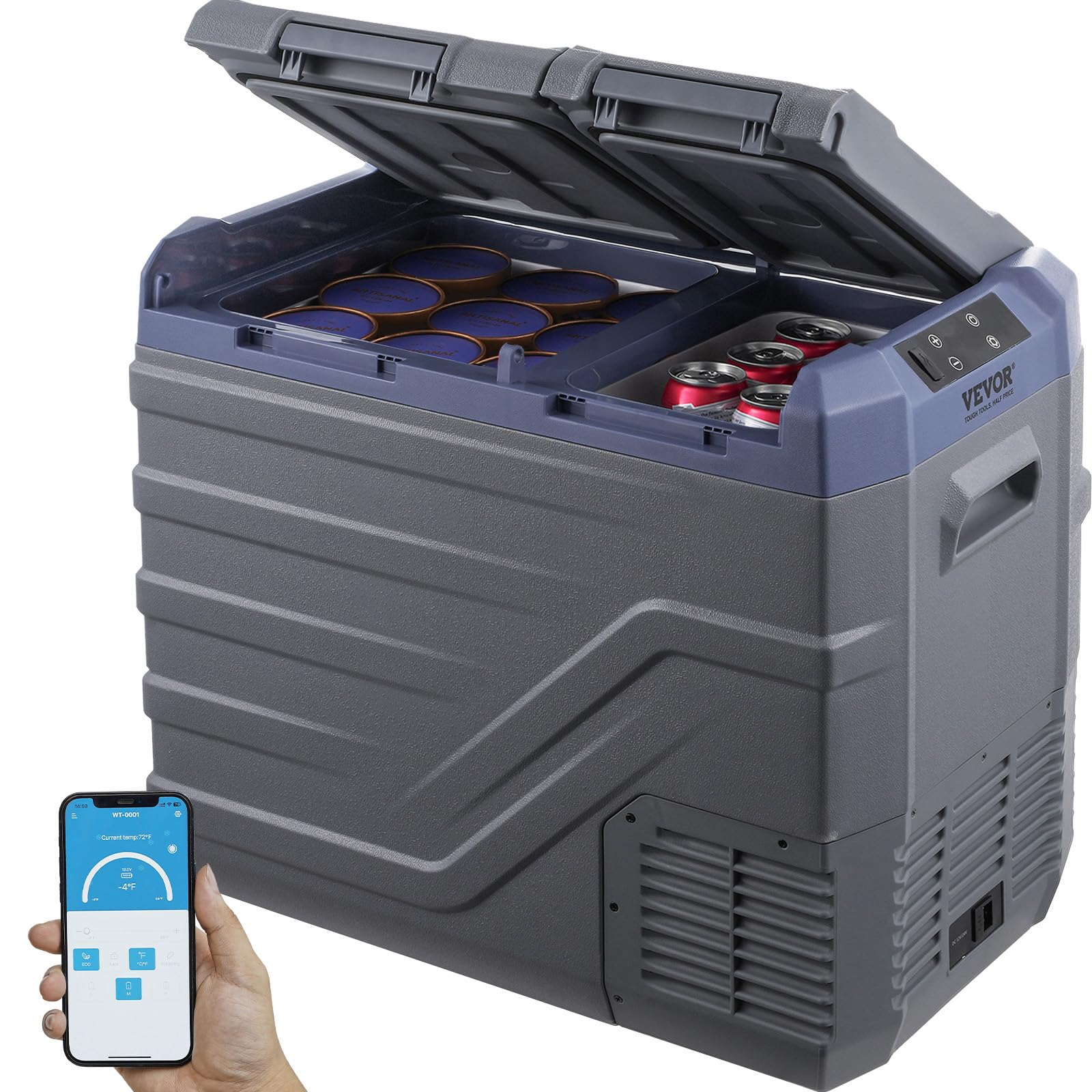 VEVOR Frigorifero per Auto, Congelatore Portatile Doppia Zona 40 L, 12 Volt, Gamma Regolabile da -20~20 ℃, Dispositivo di Raffreddamento a Compressore 12/24 V CC e 100-240 V CA per Campeggio Camper