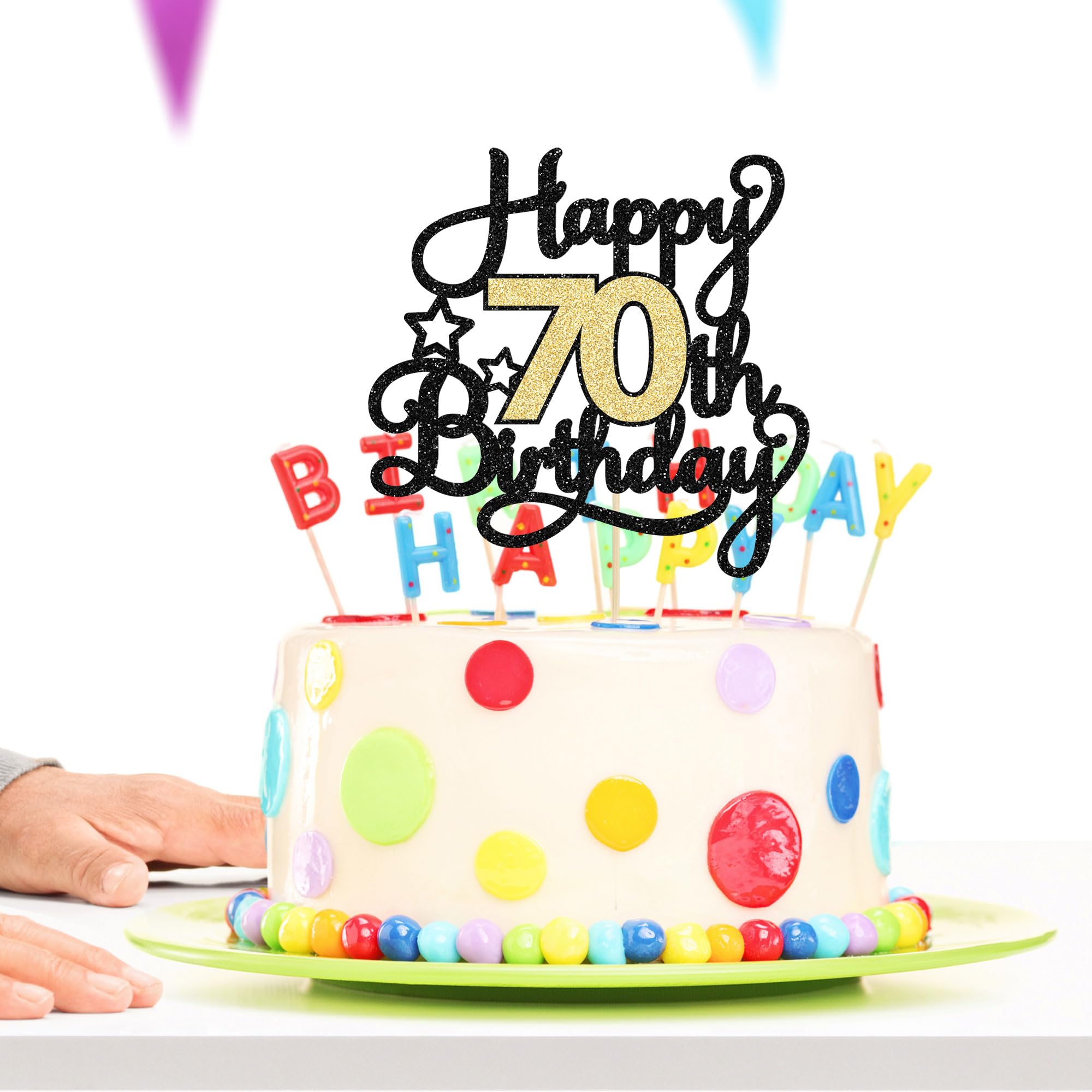 1 Stück Happy 70th Birthday Cake Topper Glitter Cheers to 70 Years Cake Topper 70 Fabulous Cake Decoration for Happy 70th Birthday Anniversary Party Cake Decorations Supplies Black Gold