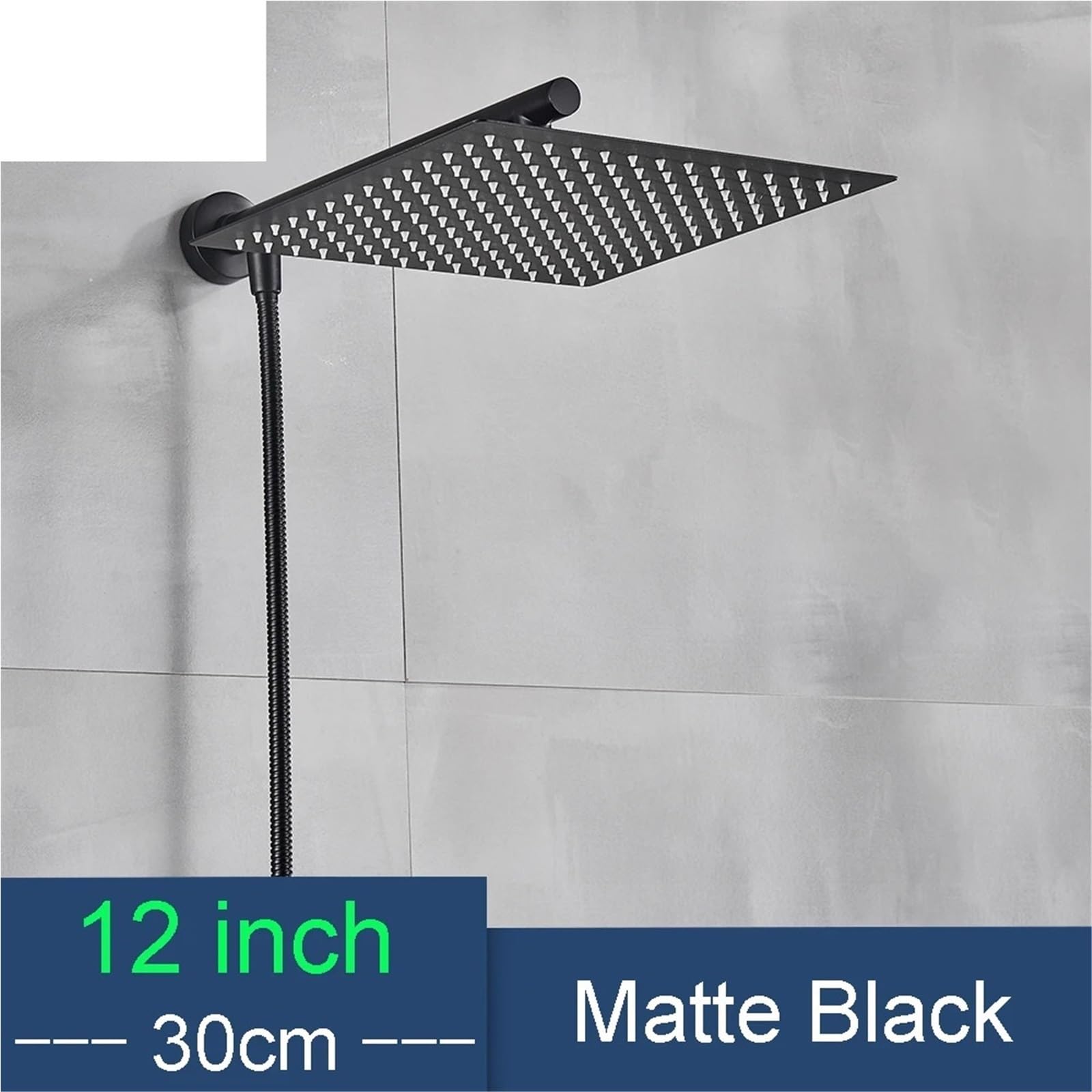 Matowa czarna 30 cm deszczownica głowica prysznicowa ze stali nierdzewnej głowica prysznicowa montowana na ścianie mosiężne ramię prysznicowe 150 cm wąż ultracienka konstrukcja dla luksusowego spa