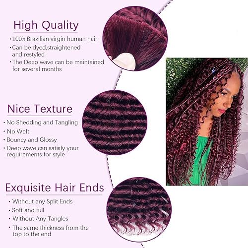 Miniatura 4 de Extensiones de cabello humano rizado profundo color borgoña para trenzar sin trama 99J, extensiones de cabello 100% humano a granel para micro