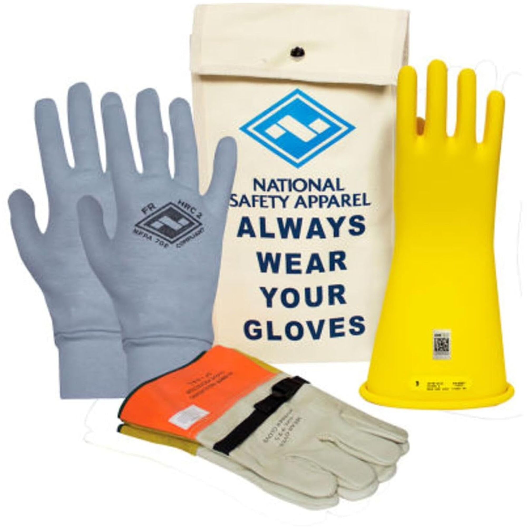 Enespro Class 2 Yellow Rubber Voltage Insulating Glove Premium Kit with FR Knit Glove and Leather Protectors, Max. Use Voltage 17,000V AC/ 25,500V DC,