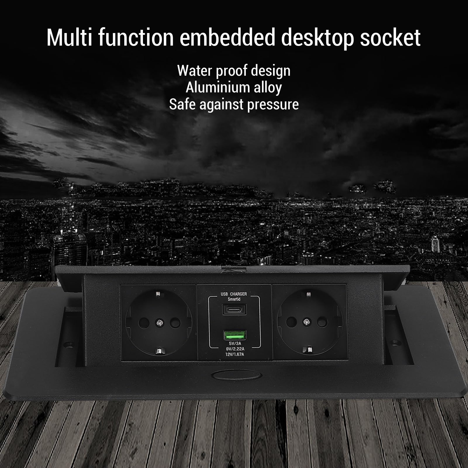 Hyuduo Scatola di Derivazione Tavolo, Presa Multipla Incasso in Acciaio Inossidabile con Porte USB e Tipo C, Soluzione di Ricarica Rapida 20 W per Uso Domestico e in Ufficio