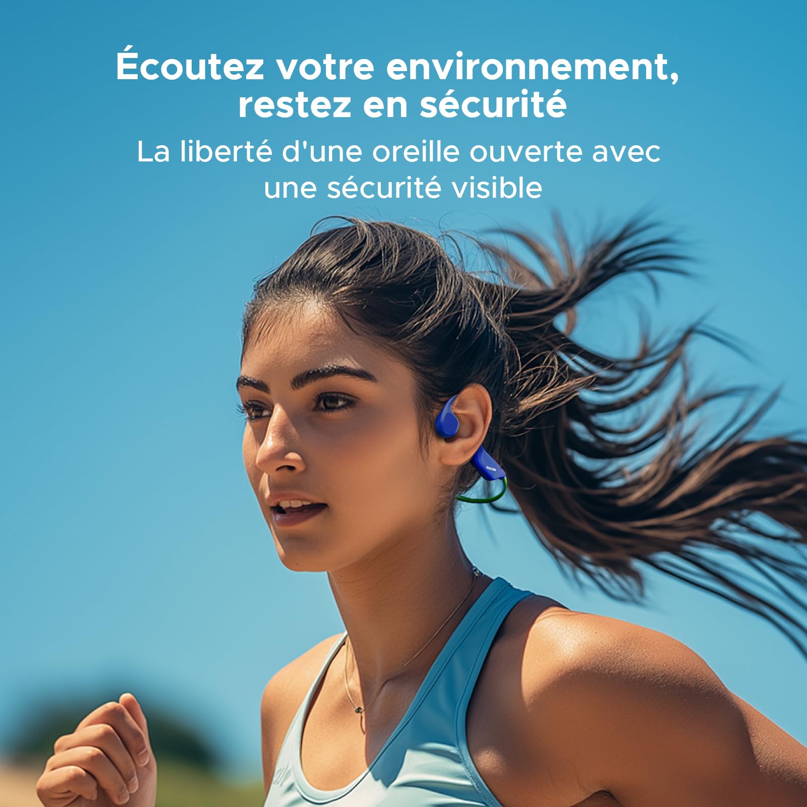 BoneBeatRunRay Casque à Conduction osseuse Open Ear Casque BT6 sans Fil écouteurs Sport Oreilles Libres Étanche IP66 Lumière Sécurité 10h Autonomie Charge Rapide Course Salle de Sport-Bleu