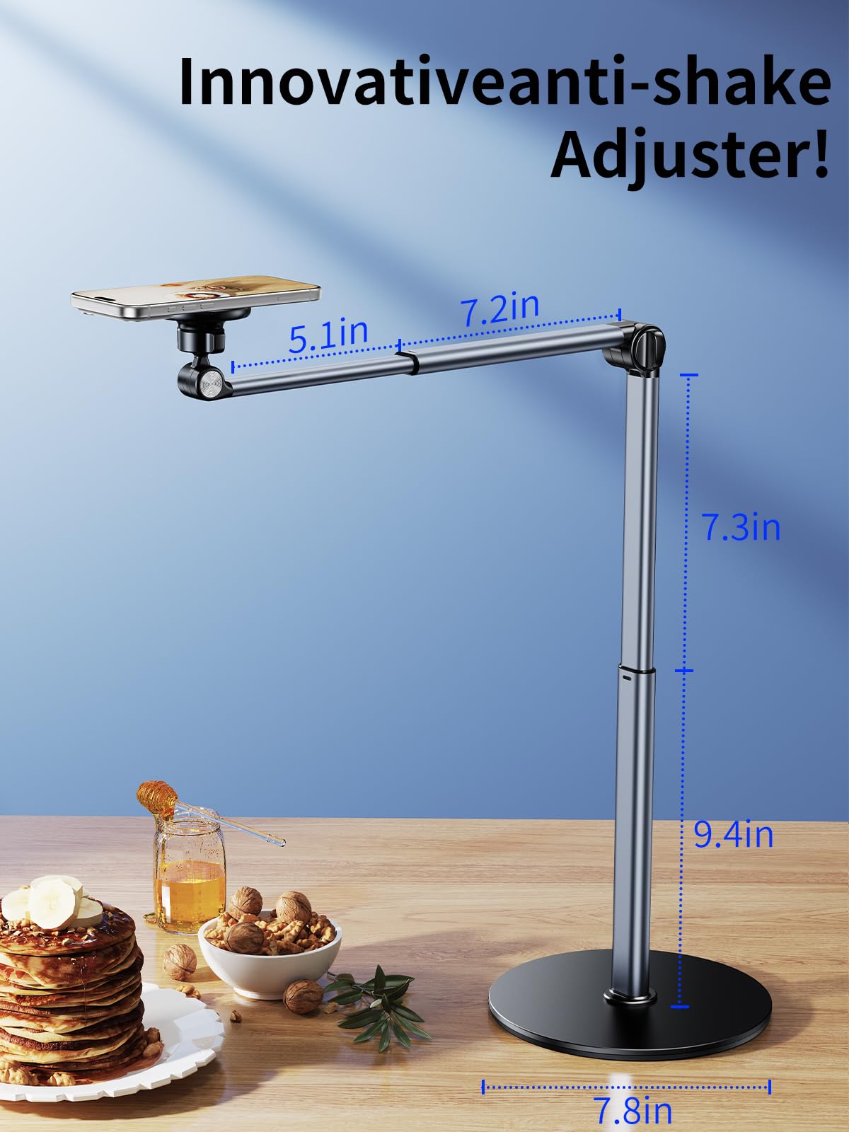 Magnetischer Überkopf-Telefonständer für Aufnahmen, Aluminium Höhenwinkelverstellbare Telefonhalterung für Schreibtisch mit flexiblem Arm, iPhone Stativhalterung für Videoaufnahmen, Kochen