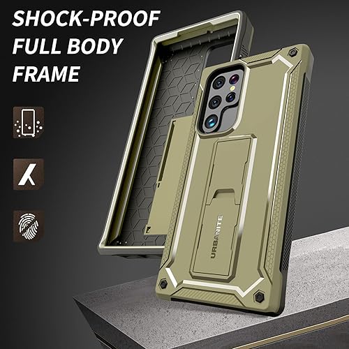 Miniatura 2 de URBANITE Funda para Samsung Galaxy S22 Ultra 5G, grado militar, resistente, a prueba de golpes, función atril integrada (verde militar)