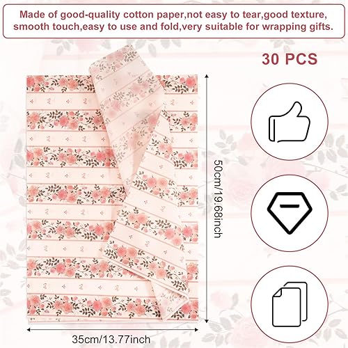 Miniatura 2 de 30 piezas de papel de seda de lazo de rosa rosa, papel de seda de embalaje de 14 x 20 pulgadas, papel de seda para regalo, hojas de lazo de rosa