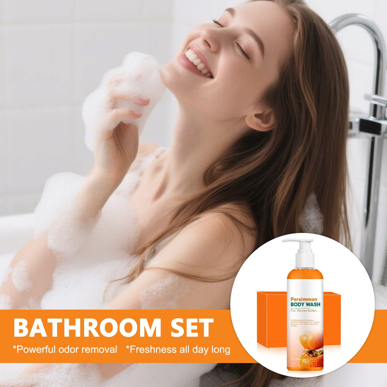 Set di sapone cachi e gel doccia Persimmon da 100 ml con sapone Persimmon, rete in schiuma per viso e corpo, pulizia profonda e idratante, per uomo e donna