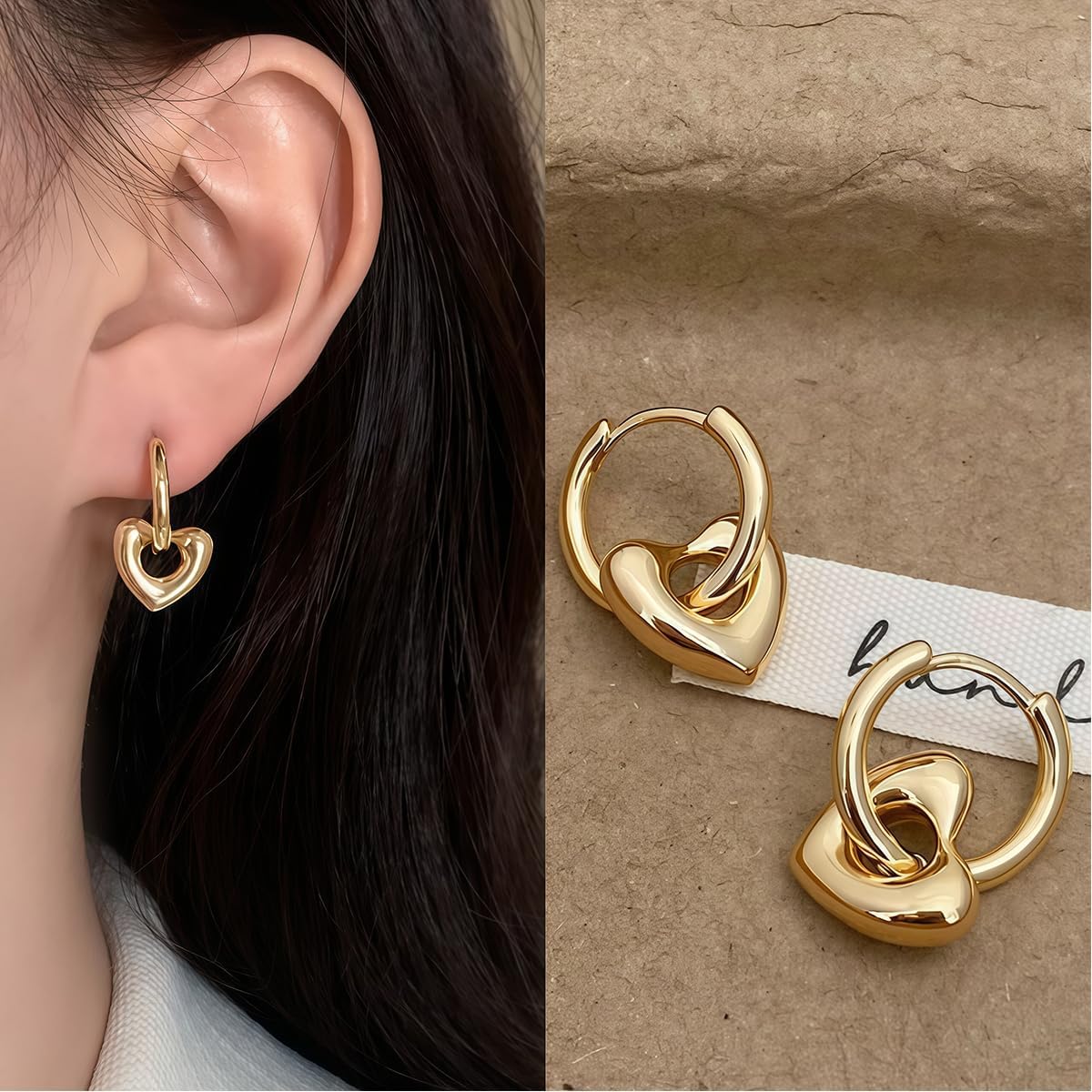 18K Gold Plated Heart & Star Huggie Hoop Earrings for Women - Hypoallergenic Stainless Steel, Convertible Dangle Drop Style, Small Dainty Lightweight Hoops, Trendy Jewelry & Valentines Day Gifts for Sensitive Ears - Image 4