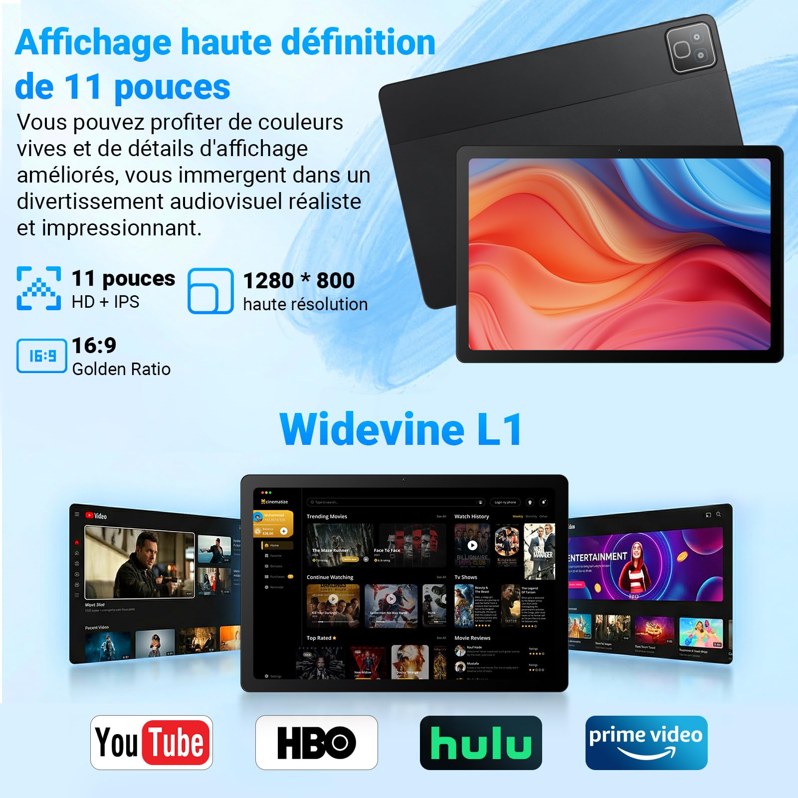 Tablette de 11 Pouces Android 16 Tablette, 2 en 1 Tablettes avec Cas de Stylo de Souris Clavier, RAM de 30 Go ROM de 128 Go (1TB TF Expand), 7800mAh, WiFi 6, BT5.4, Pour l'étude de Travail, Noir