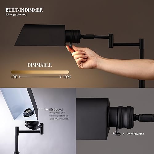 Miniatura 3 de O'Bright Arcadia - Lámpara de pie de farmacia, atenuación de rango completo, lámpara de trabajo con brazo oscilante, enchufe E26, bombilla