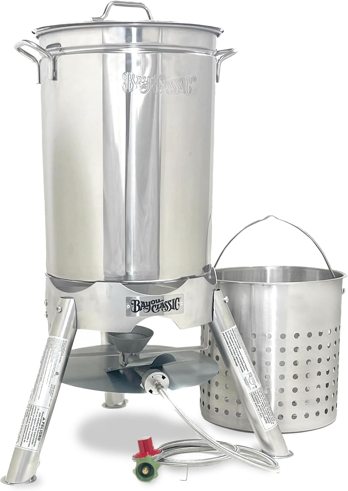 Boiler Cooker Kit - 58,000 BTU Burner, Basket, Lid, Hose - 44 Qt - Stainless Steel