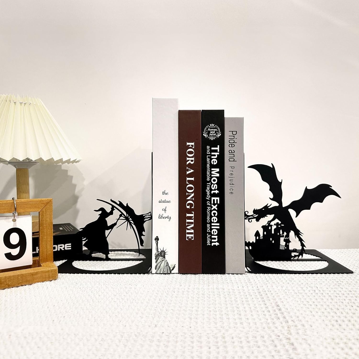Fantasy Dragon Metal Bookends, Gothic Book Ends, Dragon Bookends, Wizard Bookend, Witch Bookshelf Decor, Book Organizer, Black Book Holders for Home Office - Image 2