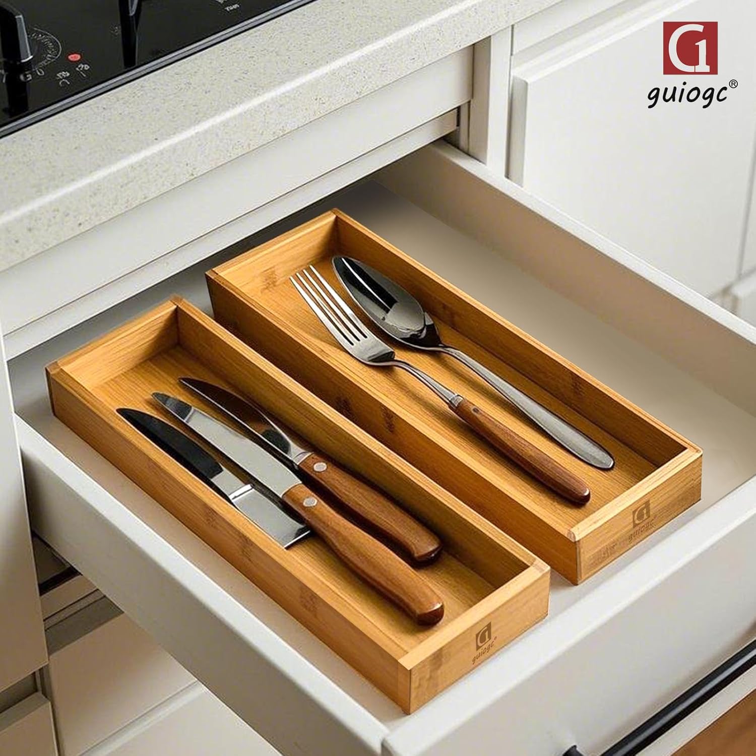 Bamboo Drawer Silverware Organizer, Flatware Organizers, Multi-purpose Bamboo Storage Box for Kitchen, Offices and Dressing table 11.5" x 3.15" x 1.8" (Set of 2) - Image 5