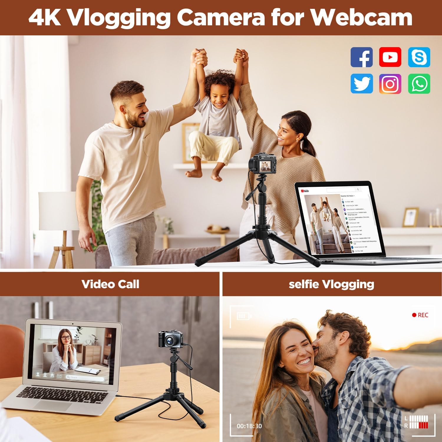 4K Digital Camera for Photography, 64MP Autofocus Vlogging Camera with Dual Lens 18X Zoom, 3" LCD Screen, Built-in Flash, Compact Point and Shoot Travel Camera with 64GB Card, 2 Batteries image 5
