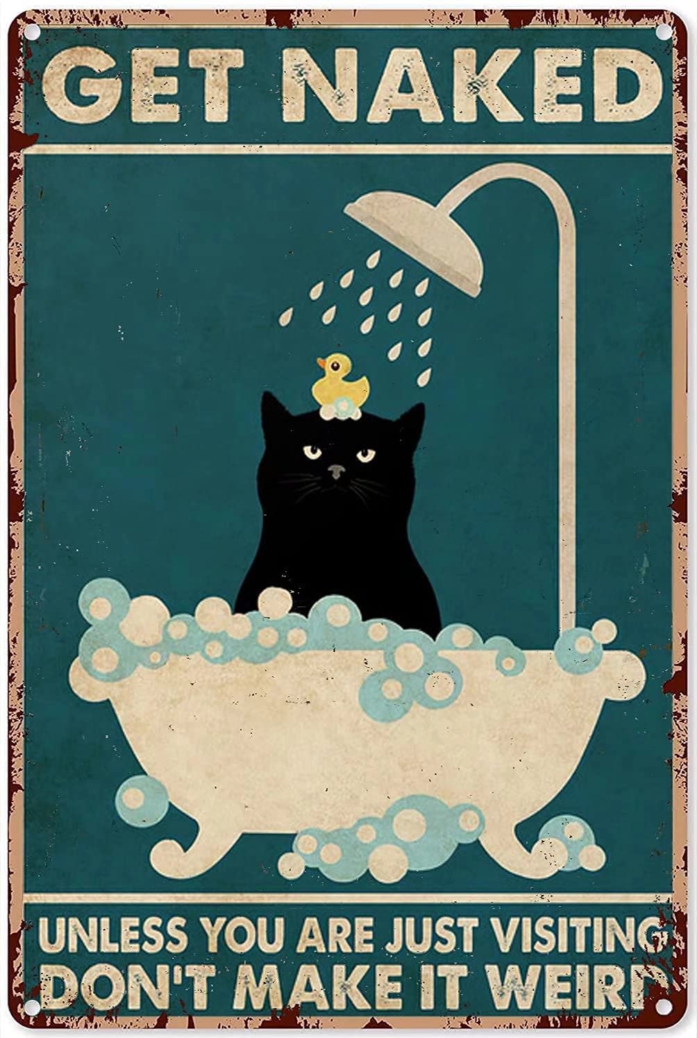 Tin Sign Black Cat Shower Wall Retro Metal Tin Sign, Bathroom Decoration for Bars, Restaurants, Cafes and Bars, New Year, Metal Sign 12x16 Inches