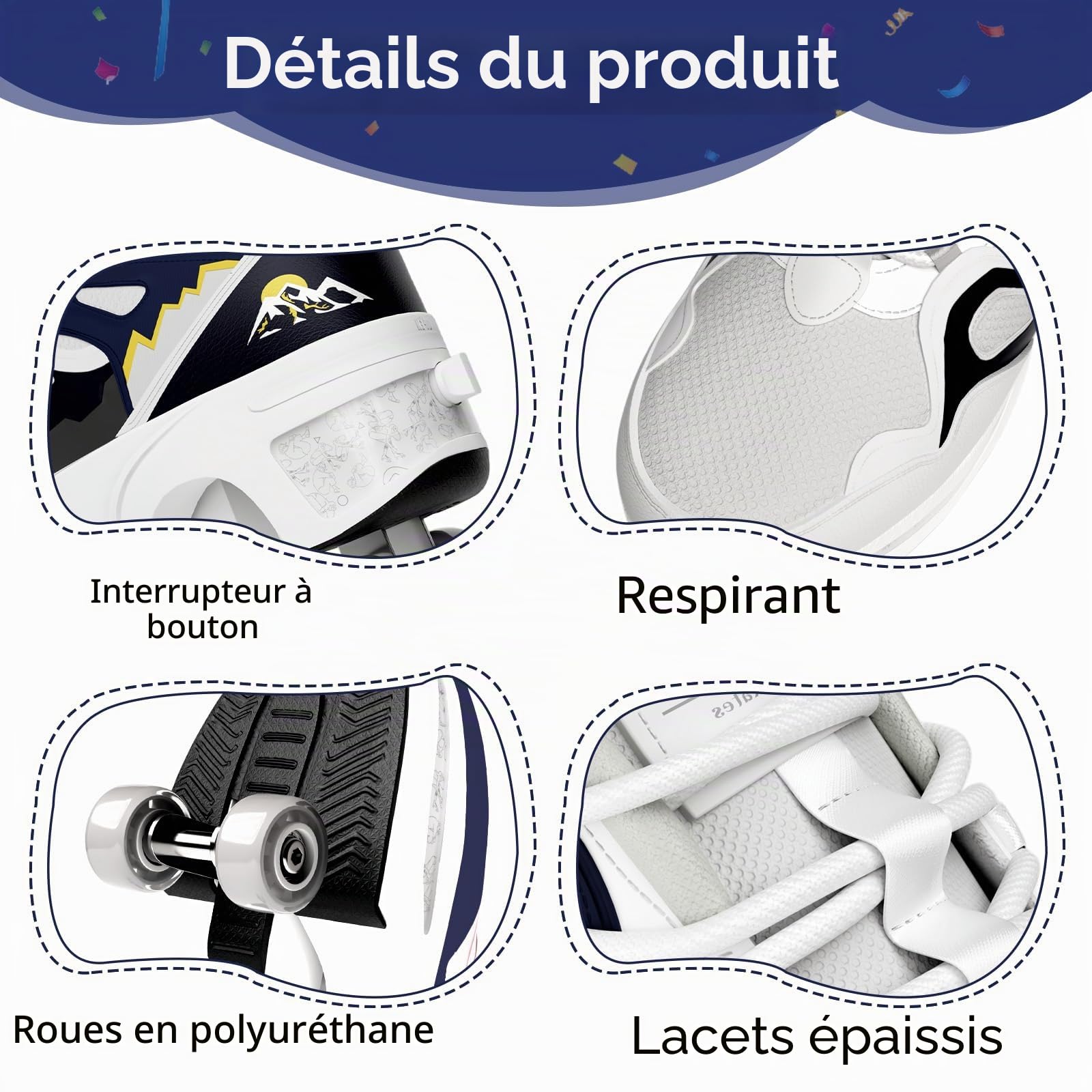 Chaussures à roulettes Escamotables 4 Roues pour Enfants - Basket Roller Garçon Fille (33-40) - Patins à roulettes Cachés, Skate Sneaker Enfant