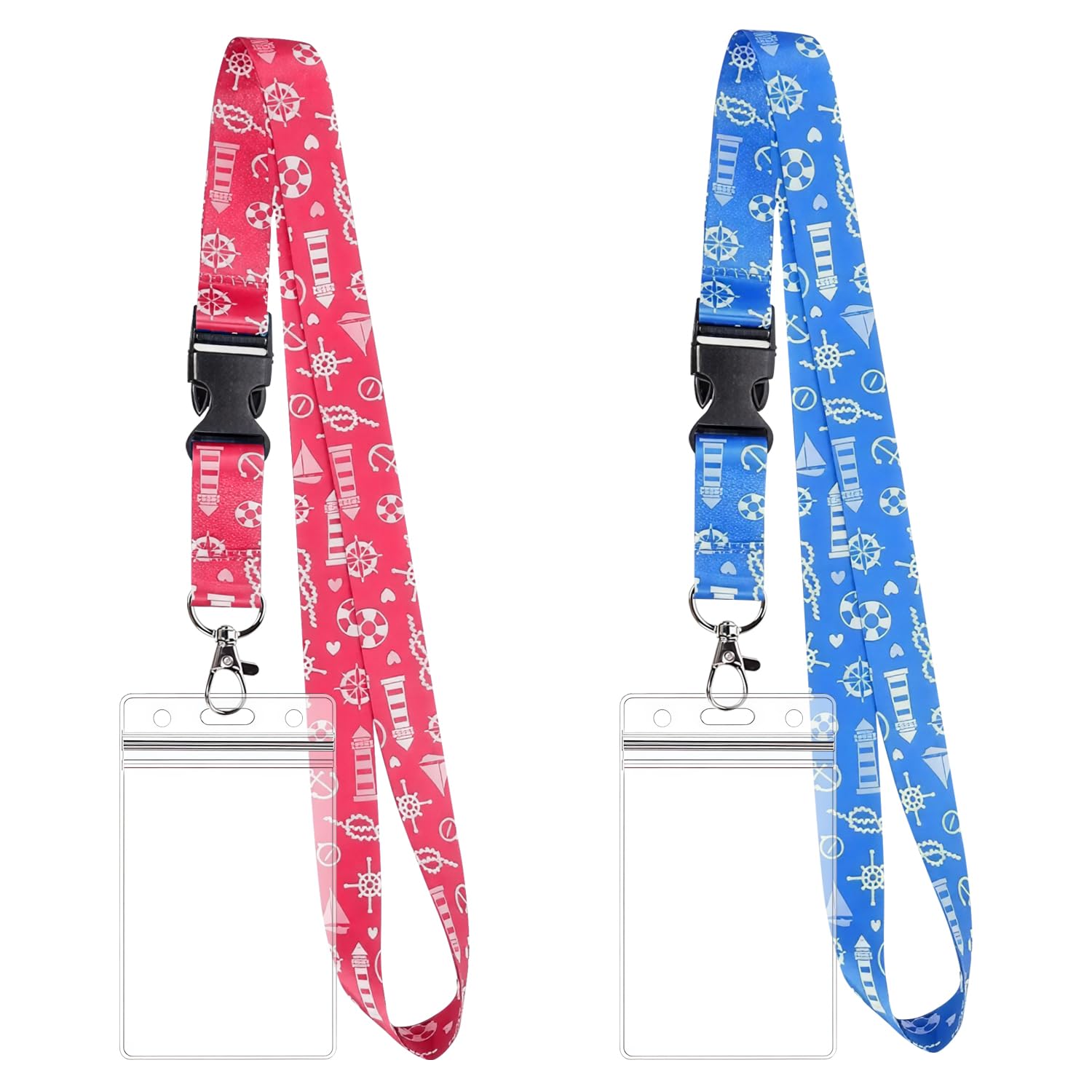 2 Pack Waterproof Clear ID Badge Holders with Detachable Neck Straps, Portable Card Pouches for Cruise Ship Key Cards, Office & School Use (Red & Light Blue) — image 1