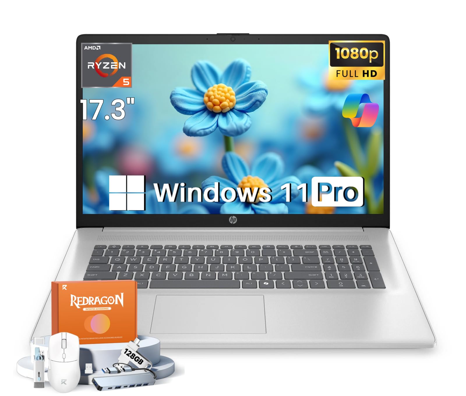 HP 17 inch Laptop, AMD Ryzen 5 7430U(6-Core), 32GB RAM, 1TB SSD
