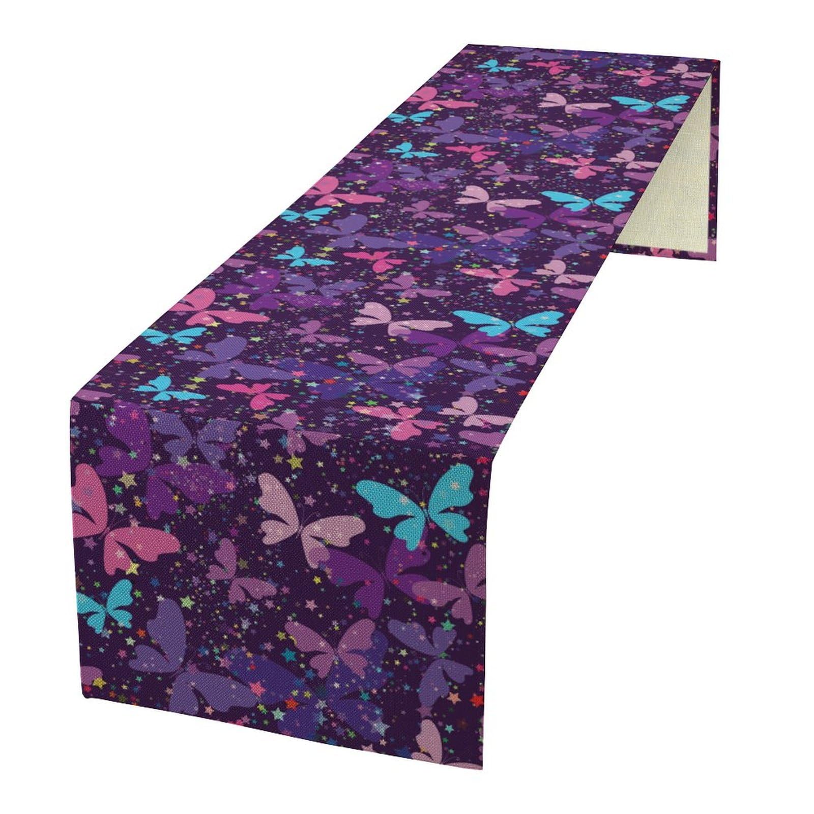 Butterfly Table Runner Colorful Star Butterflies Pattern Table Runner Table Cloth Decoration Dresser Garden Farmhouse Wedding Party Vacation Dinner Home 13x70 inches