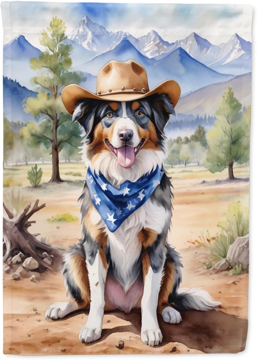 Caroline's Treasures DAC5839CHF Australian Shepherd Cowboy Welcome House Flag Large Porch Sleeve Pole Decorative Outside Yard Banner Artwork Wall Hanging, Polyester, House Size, Multicolor