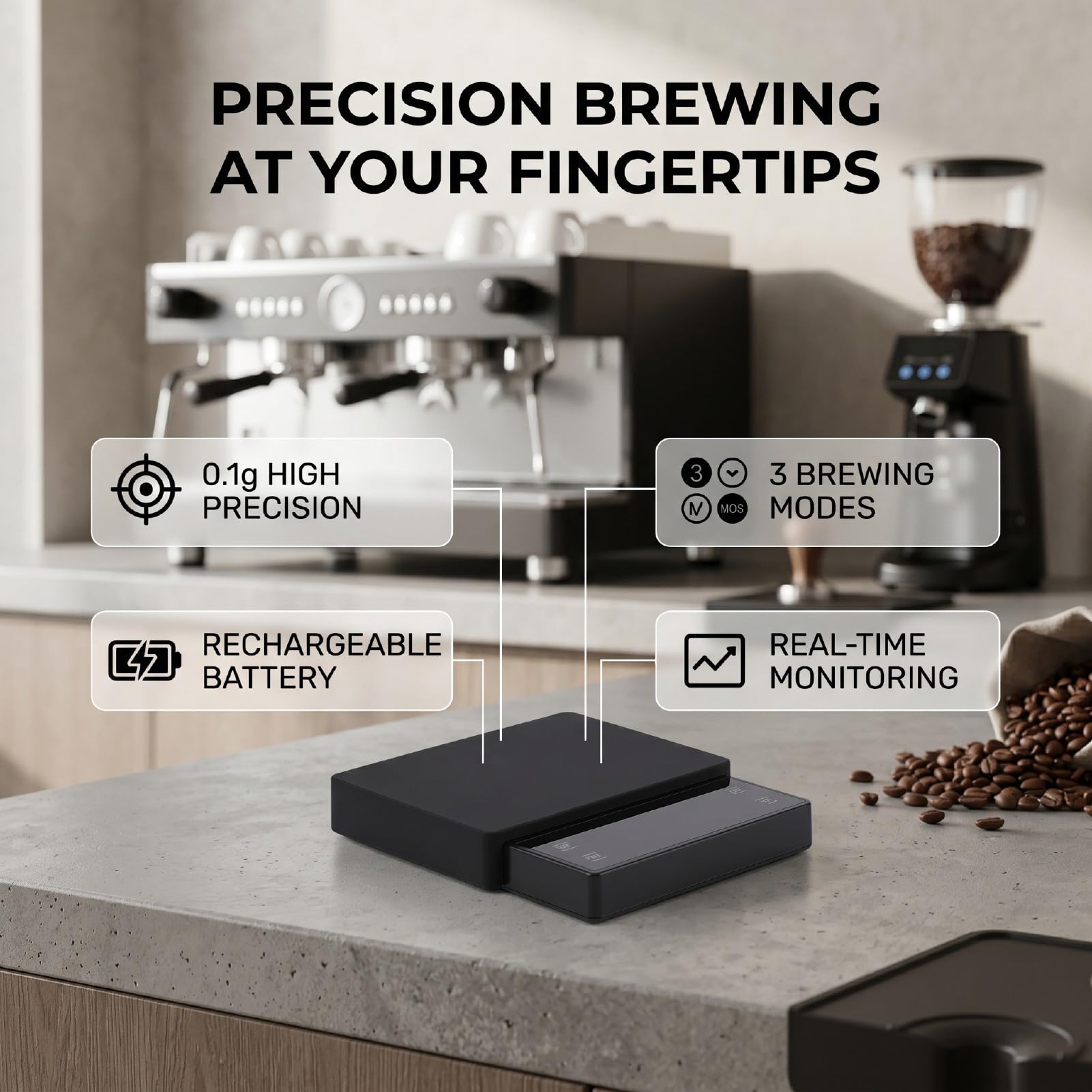 Ejoyous Kaffeewaage, Digitale Küchenwaage mit Timer, 0,1 G Präzision, Wiederaufladbar, ABS-Aluminiumlegierung, 2000 G Kapazität für das Übergießen von, Heimbrauen, Barista