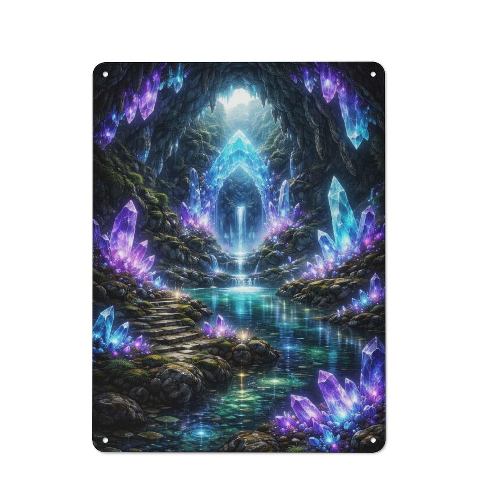 Junmoney Style-19 Enchanted Crystal Cave Waterfall Rustic Tin Sign 40X30cm For Lounge Or Reading Corner, For Metal Sign Collectors, For Cafés, Pubs And Restaurants