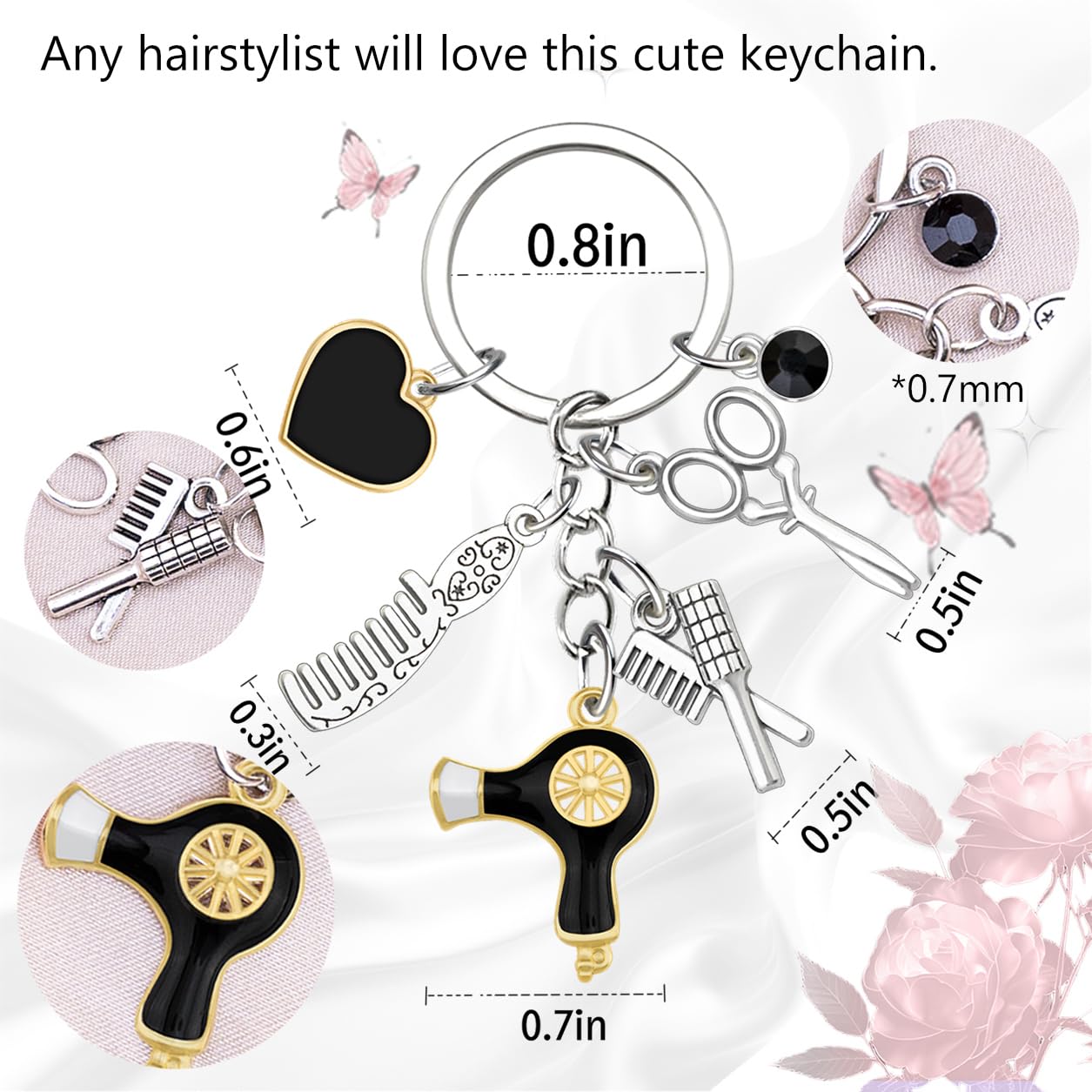 Ikacvb Cute Hair Stylist Gifts Hairdresser Keychain Gifts For Women Men Unique Hairstylist Gift Scissors Comb Charms