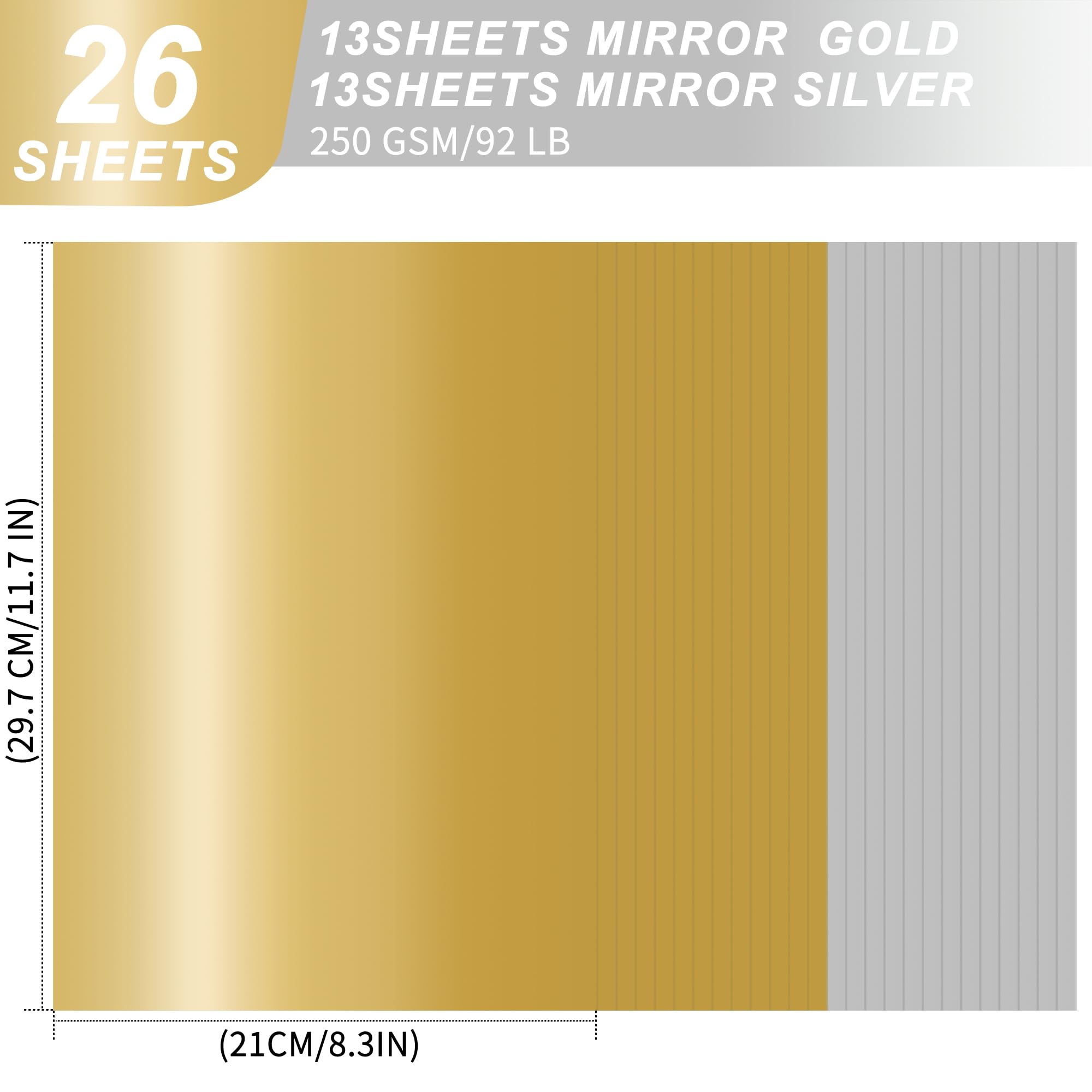 A4 Golden & Silver Mirror Cardstock, 26 Sheets (13 Gold+13 Silver) - Image 2
