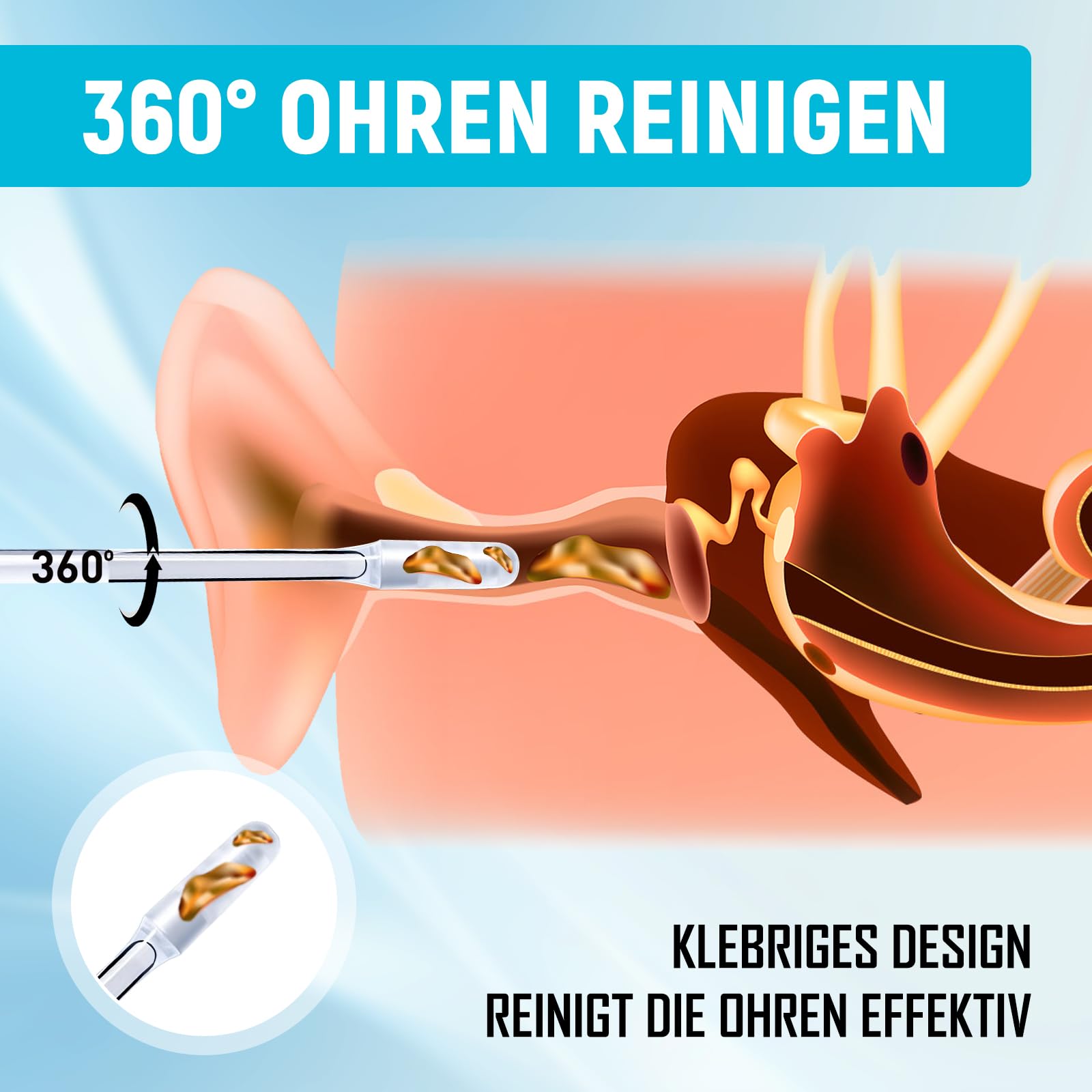 24 Stück Sticky Earpick Wiederverwendbarer, Ohrenschmalz Entferner Mit Silikon-Spitzen, Waschbares 360° Ear Cleaner, Sanfte Reinigung Für Erwachsene, Waschbar