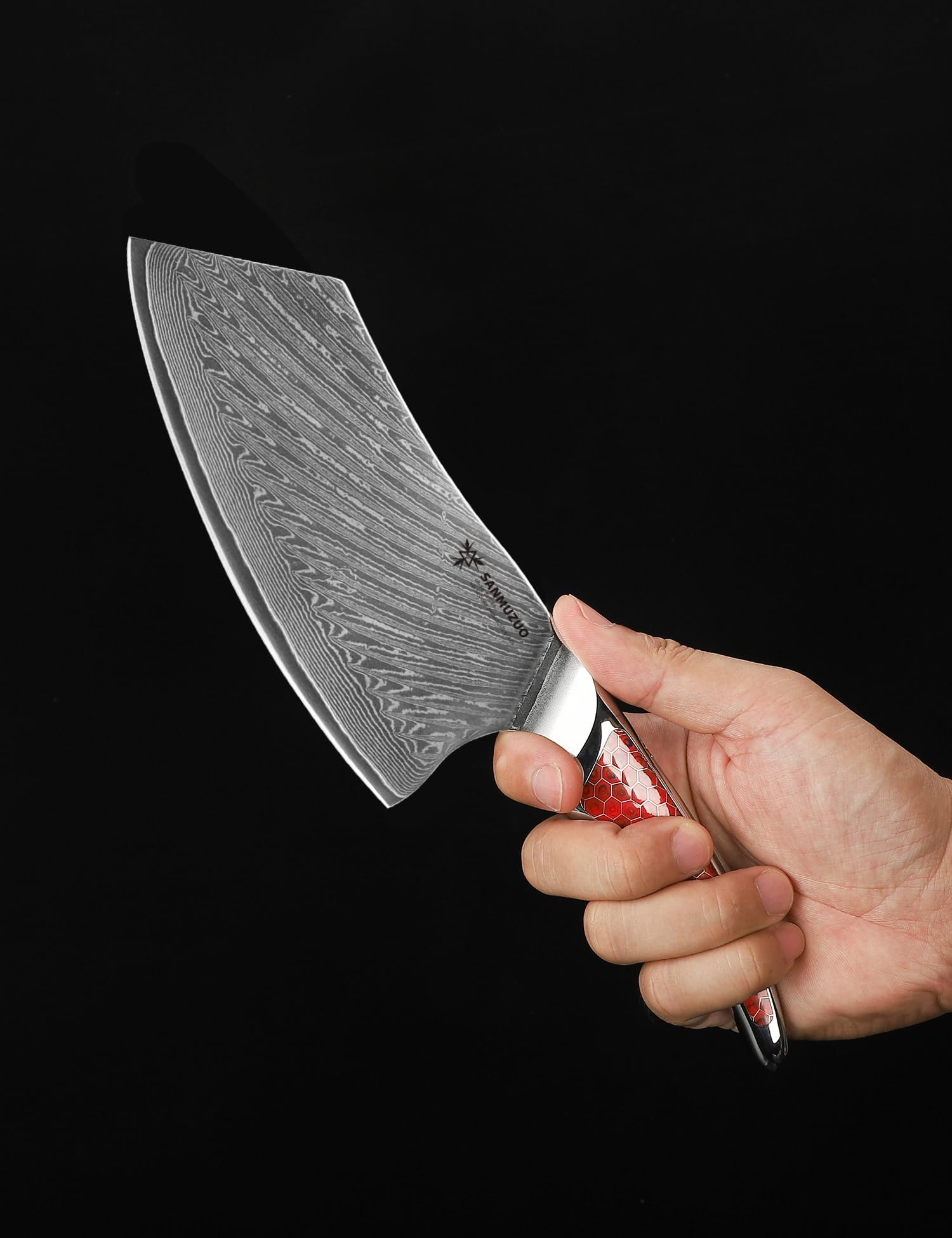 18CM Nakiri-Messer, Fleischerbeil aus Japanischem VG-10-Damaszenerstahl, ultrascharfes Gemüsemesser mit Ergonomischer Griff aus Rot Harz, Serie LA-S9