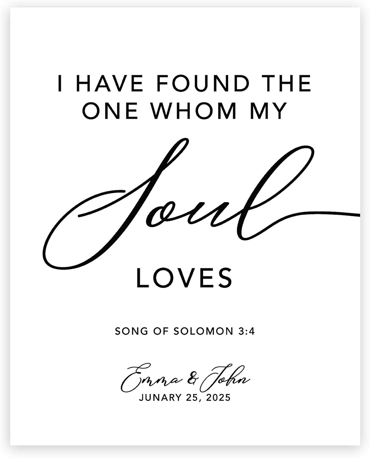 Andaz Press Biblical Quotes Custom Large Wedding Canvas Guestbook Alternative, 16 x 20 Inches, I Have Found The One Whom My Soul Loves, Vertical Personalized Sign Our Canvas, Welcome Sign for Wedding