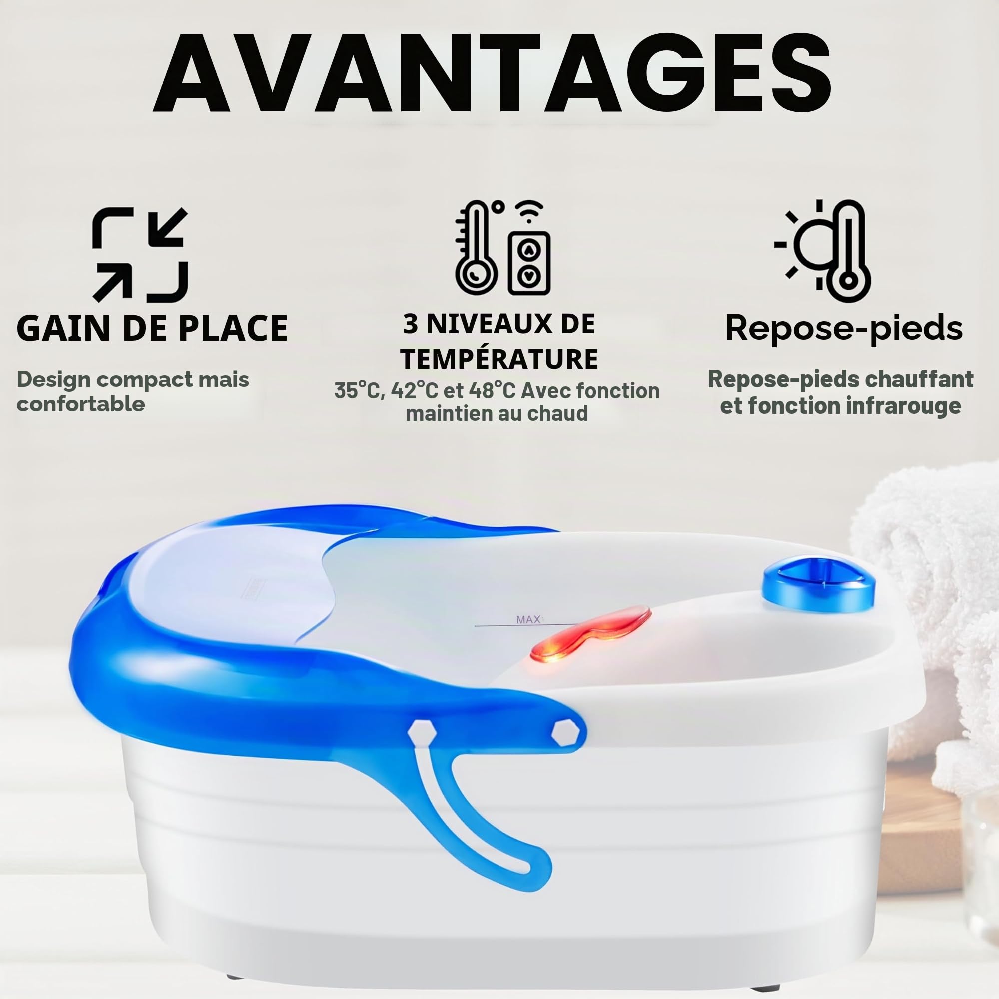 Bain bouillonnant pour les pieds | Massage des pieds | 4 pieds – Zones de réflexologie – Massage | Effet jacuzzi | Chaleur infrarouge | Massage thermique pour pieds | Appareil de massage des pieds |