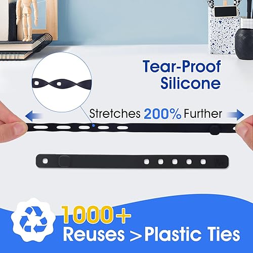 Miniatura 3 de AROIC Sujetacables de silicona, 90 piezas de correas de varios tamaños, organizador de cables para empaquetar auriculares, cargador de teléfono,