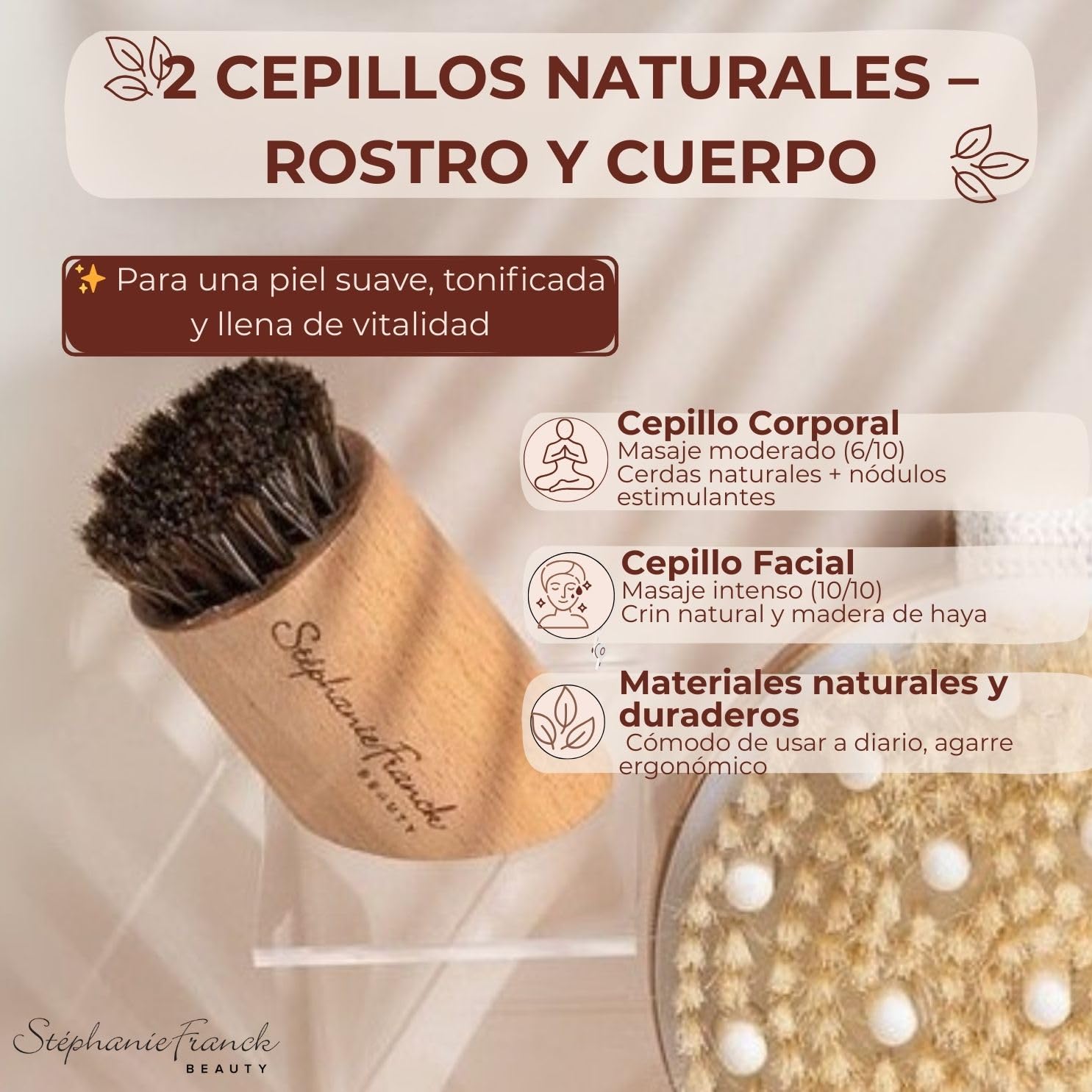 Set de Cepillado en Seco: Cepillo Corporal + Cepillo Facial Firme – Drenaje Linfático y Exfoliación Natural – Regalo de Bienestar para Mujer