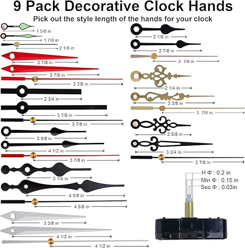 Miniatura 6 de EMOON Kit de repuesto de mecanismo de reloj de 6 piezas con 9 manecillas de reloj, kit de motor de reloj de barrido silencioso, funciona con pilas