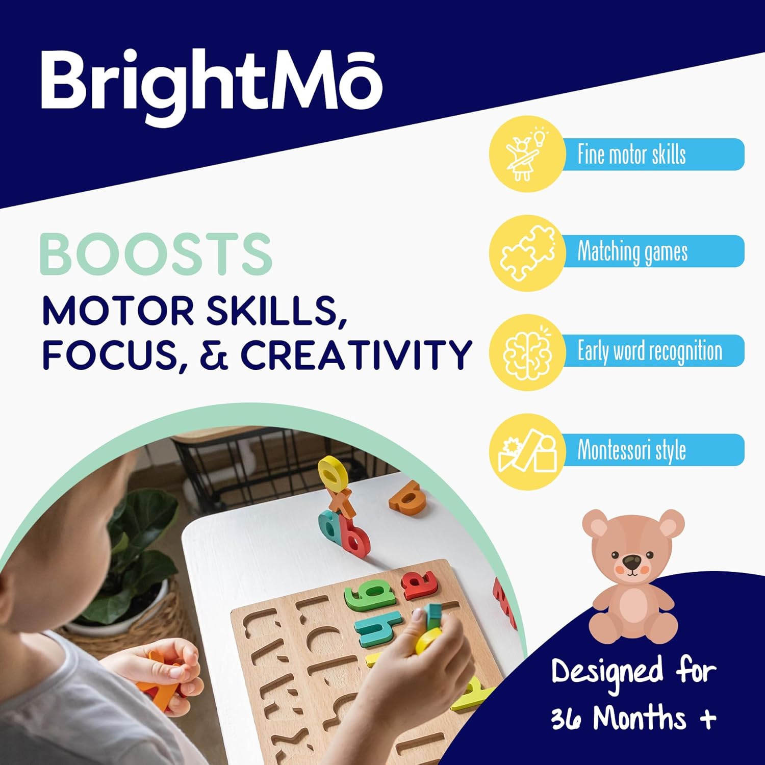 8-in-1 Montessori Wooden Activity Toy for 3 Year Old Boys & Girls – Alphabet, Numbers, Shape Sorting & Xylophone – Preschool Educational Learning Set