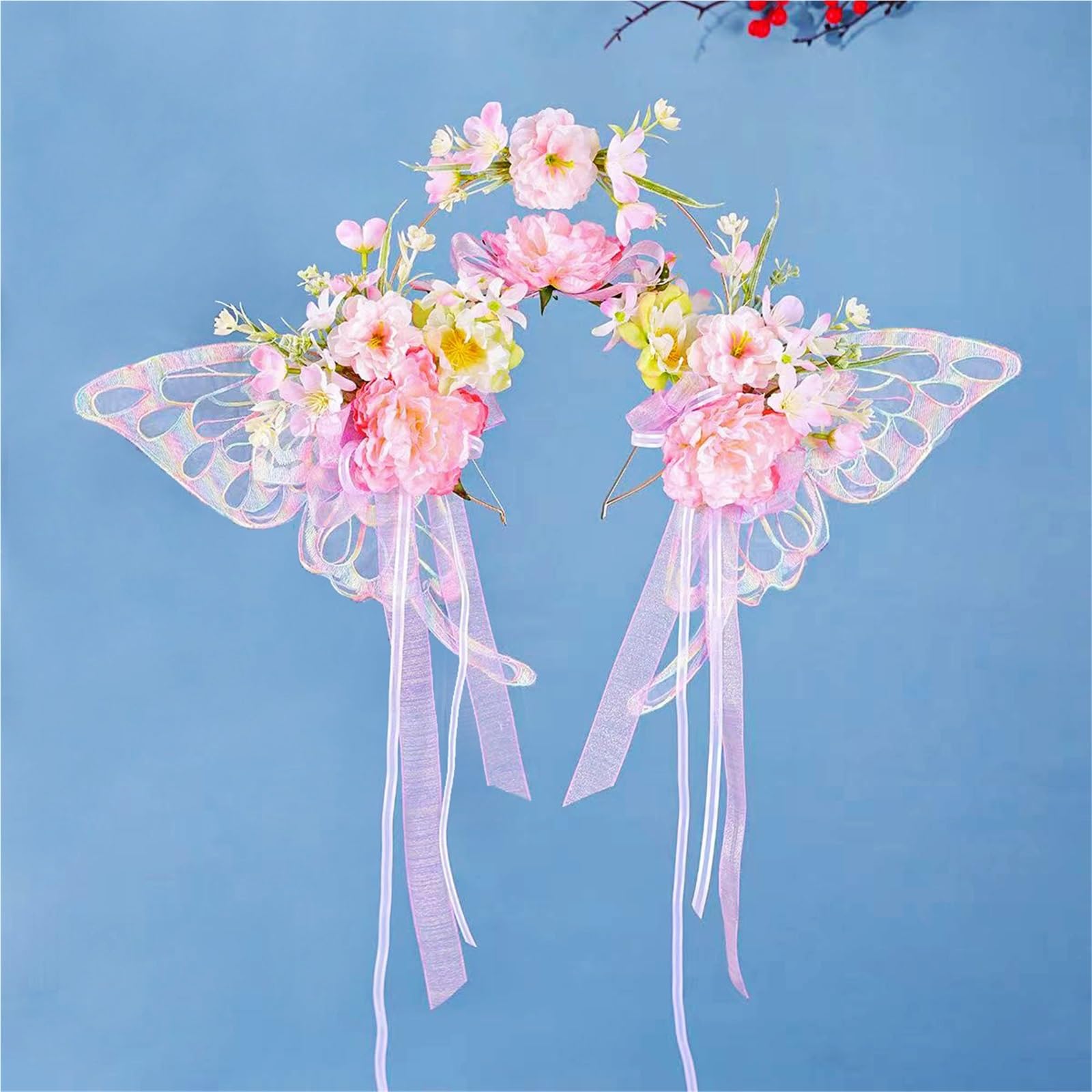 Simulation Blumenkranz Frauen Schmetterling Blumen Kopf Hoop Braut Künstliche Anti-Rutsch-Hochzeit Girlande Zubehör Frisuren für Frauen und mädchen(Color2)