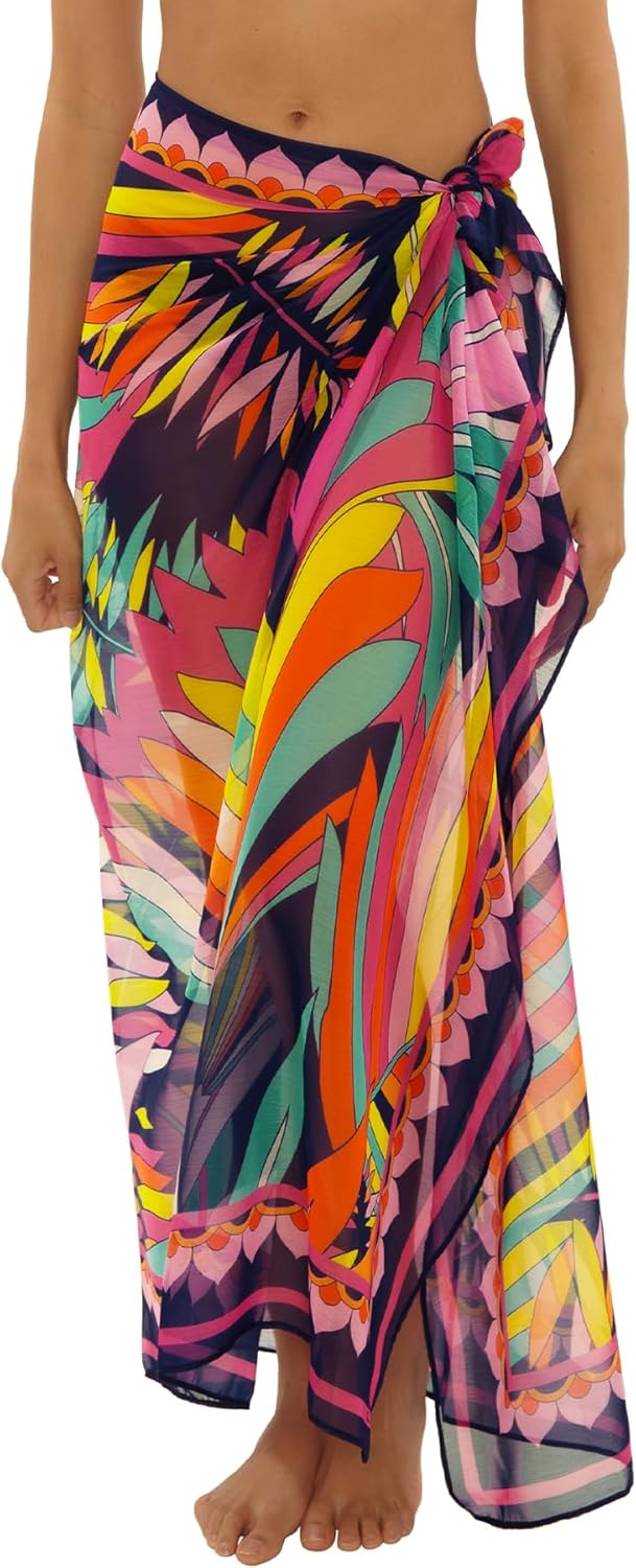 Trina Turk Paralia - Women's Chiffon Pareo, Casual, Beach Cover Ups for Women, Multicolor, One Size