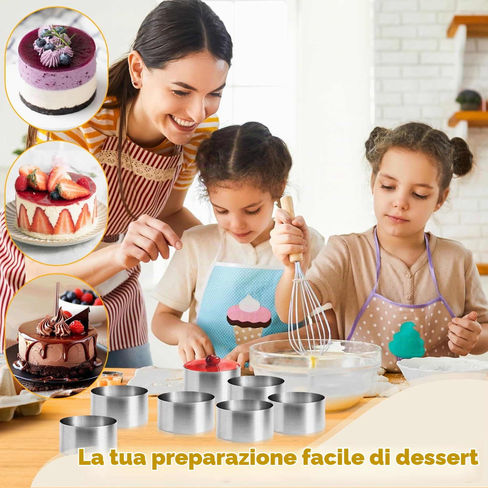 12Pcs 8 cm Coppapasta Tondi Acciaio Inox con 2 Coperchio e 2 Base, Set Stampini Anello Microforato Crostata, Stampo Anelli Torte Rotondi, Stampi Coppa Pasta Mousse per Dolci Biscotti Dessert Alimenti