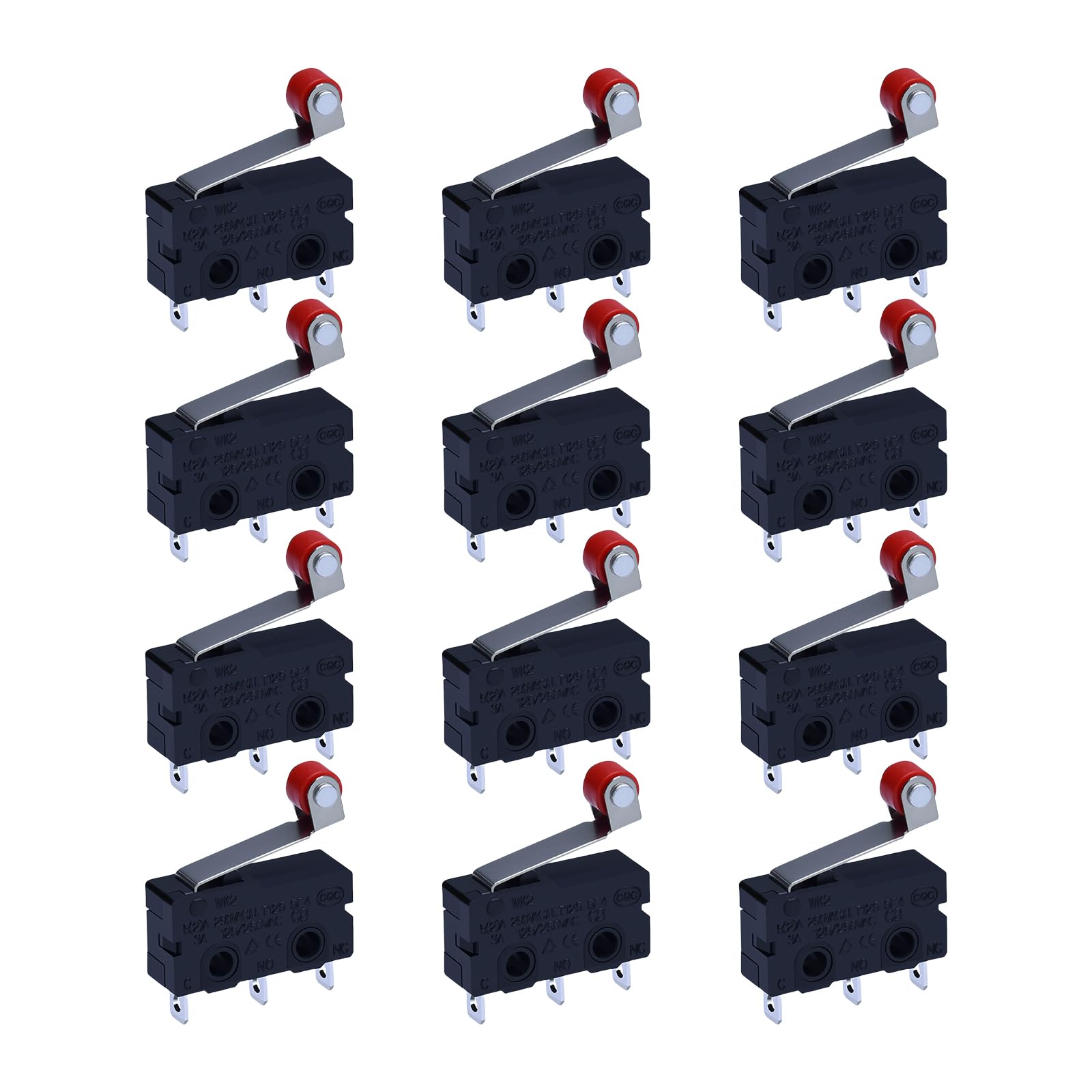 XSHBGF 12Pcs Micro Limit Switch 125 250V AC 5A SPDT 1NO 1NC Micro Switch Normally Open Close Momentary Limit Switch with Hinge Lever (12*Roller Lever