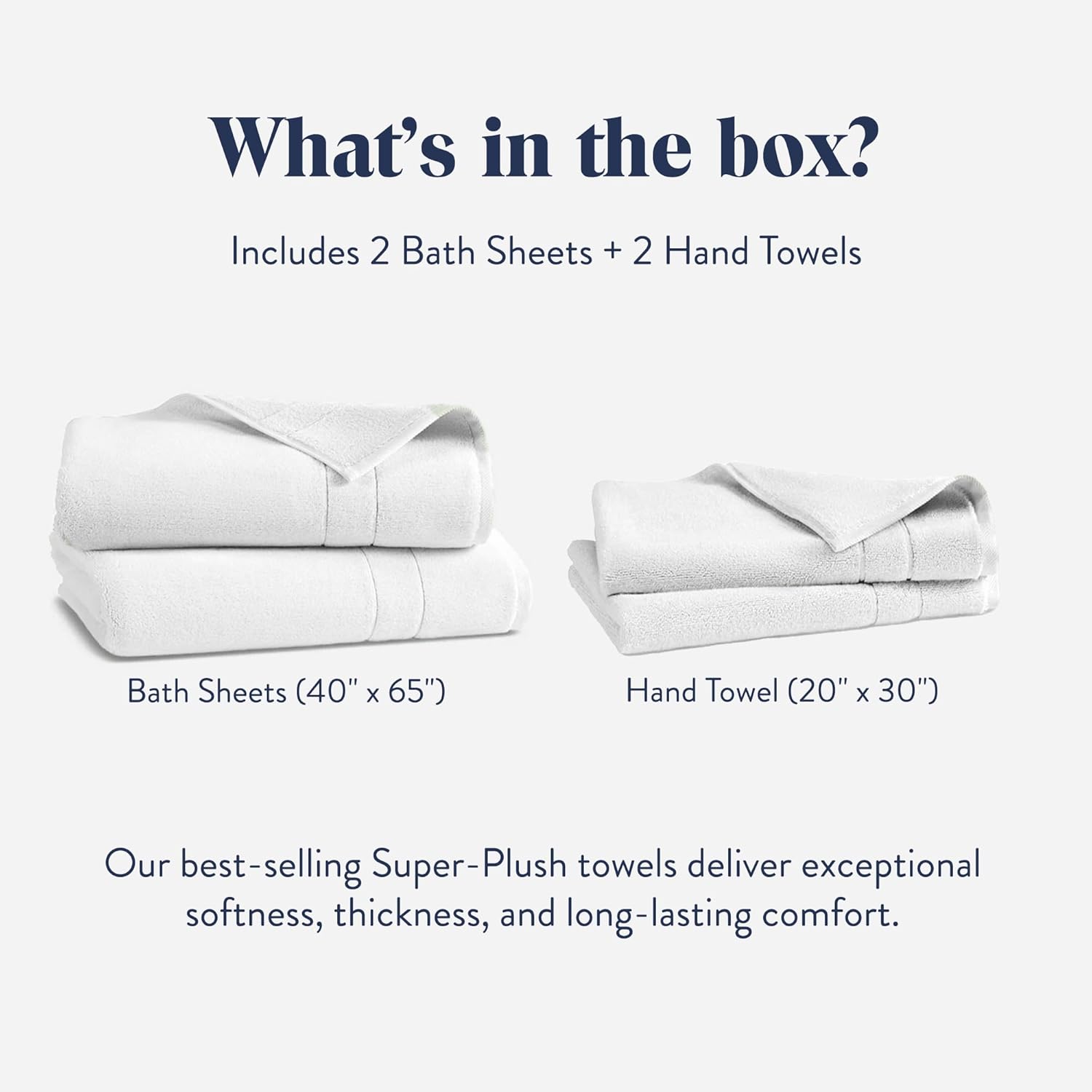 Brooklinen Super-Plush Bath Sheet and Hand Towel Set - 2 Bath Sheets 2 Hand Towels - Cotton, Highly Absorbent (Solid White)