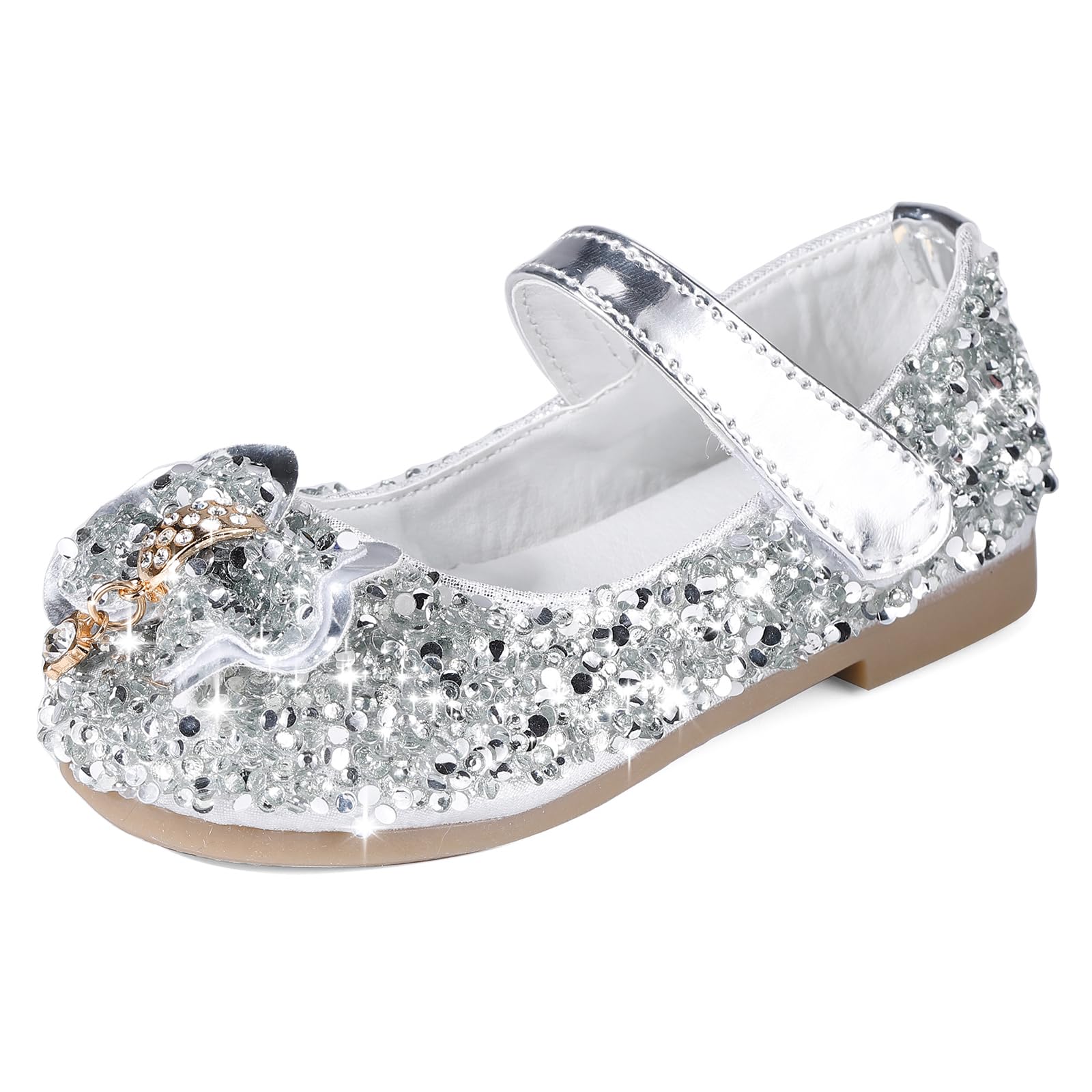 MK MATT KEELY Scarpe Principessa Bambina Ballerine Bambina Scarpe Brillantini Bimba Partito per Ragazze,Argento con Arco,25EU(CN26)