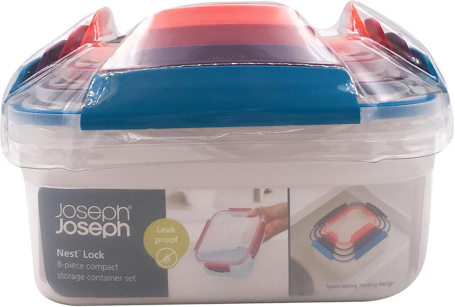 Joseph Joseph Nest Lock Plastic Food Storage Container Set with Lockable Airtight Leakproof Lids, 8-Piece, Multi-Color