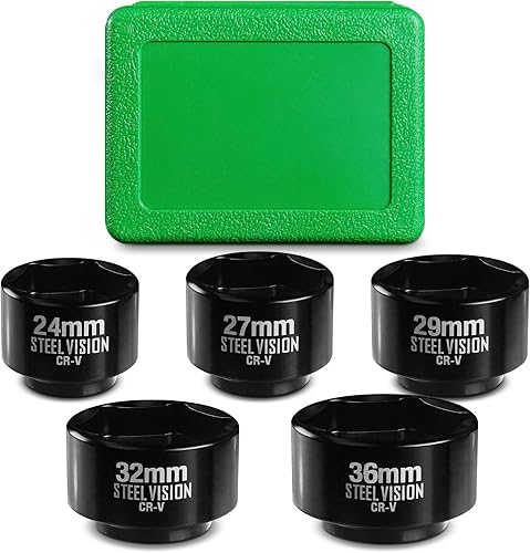 Juego de 5 piezas de 38 pulgadas para filtro de aceite de perfil bajo, tamaño métrico, 24, 27, 29, 32, 1.417 in, acero CR-V, 6 puntos, juego de