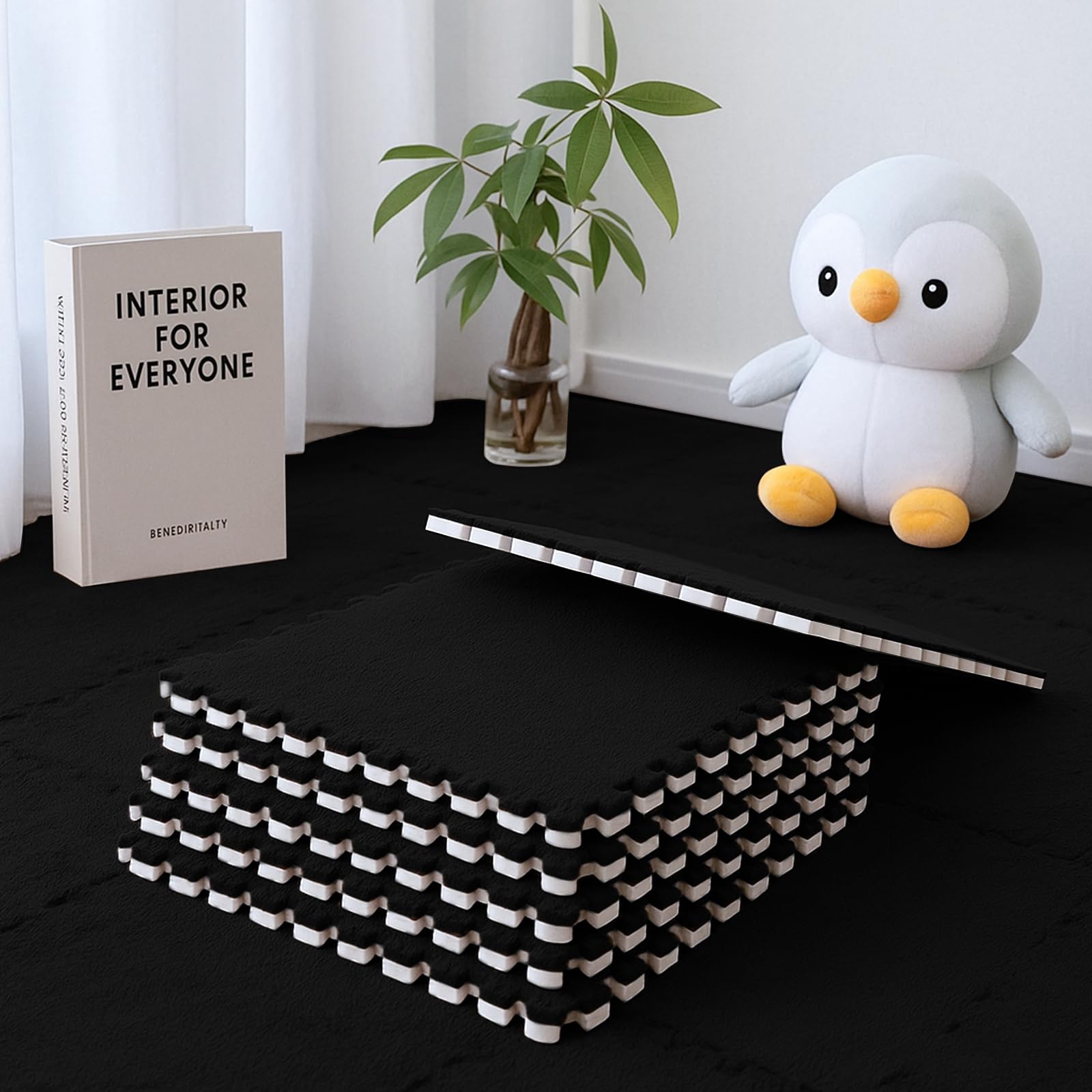 Tappetini in schiuma di peluche nero 30x30x1,25 cm 12 pezzi per giochi